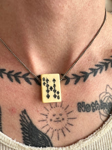Antique Bakelite 9 of Spades Necklace with Sterling Chain