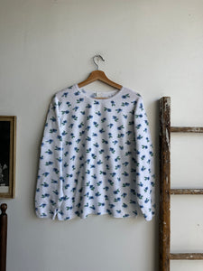 1980s Lace Trim Blue Floral Thermal (M)