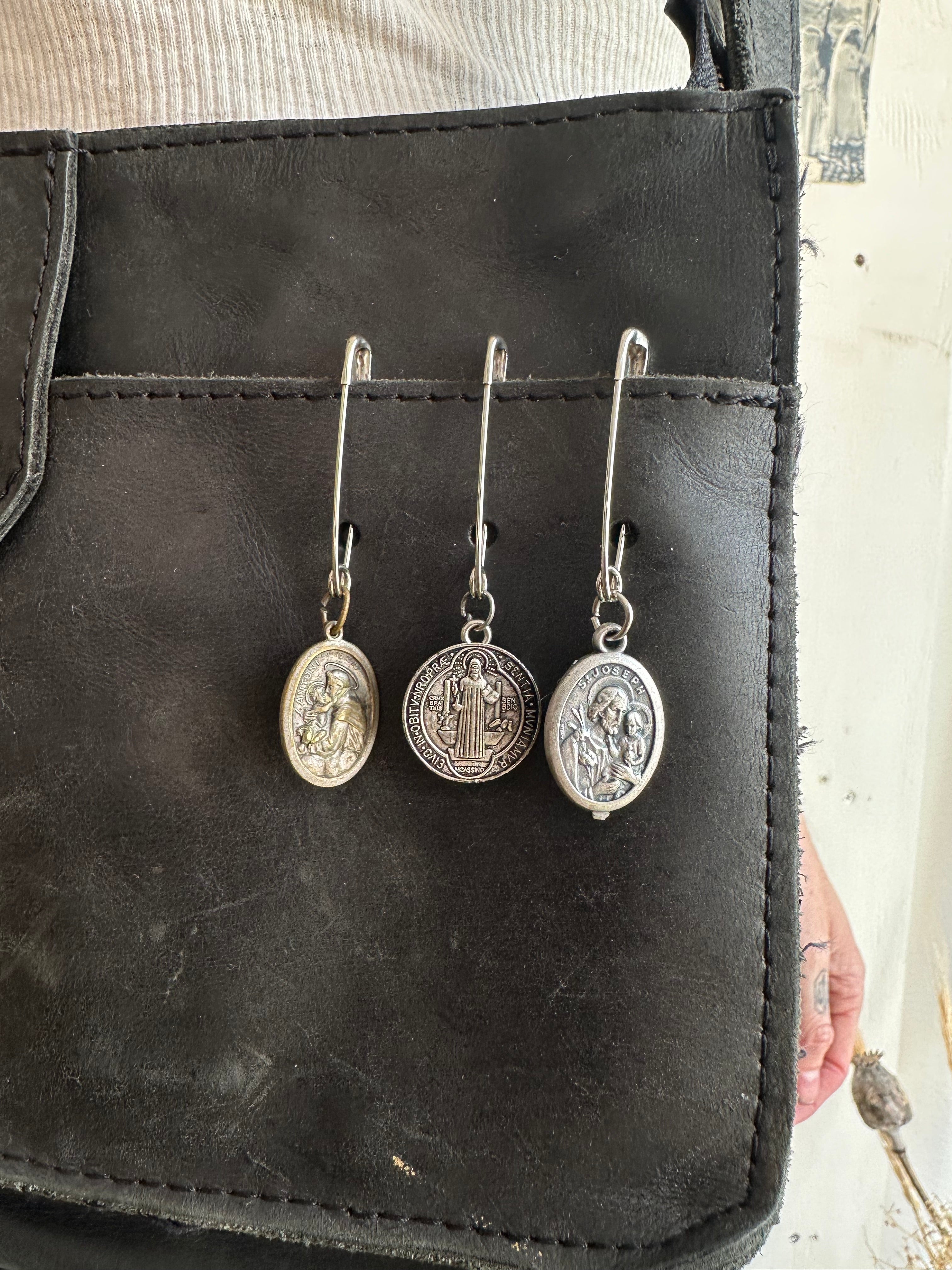 Vintage Leather Bag w/ Vintage Religious Pendants
