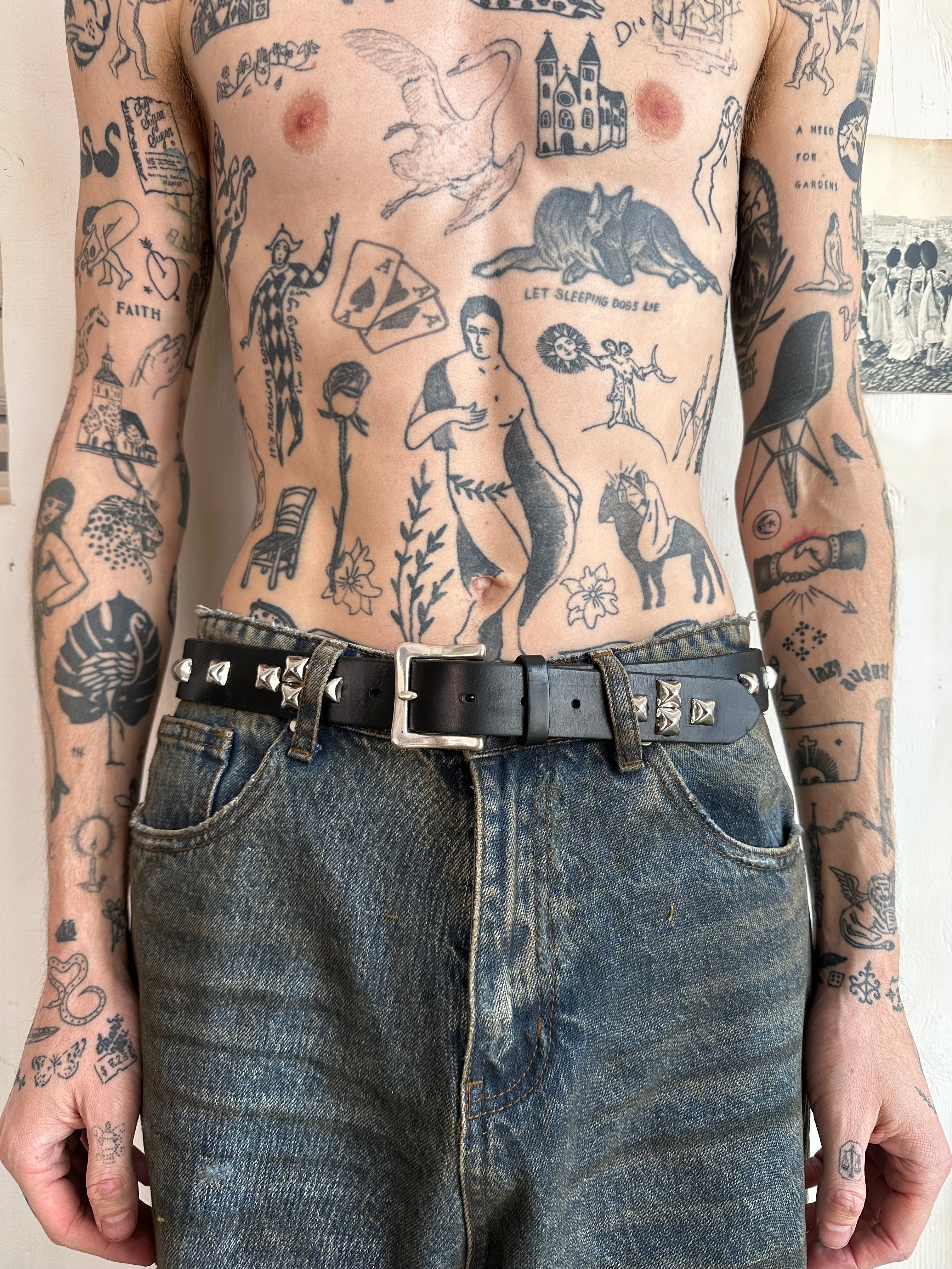 Vintage Hand Studded Leather Belt (30" - 33")