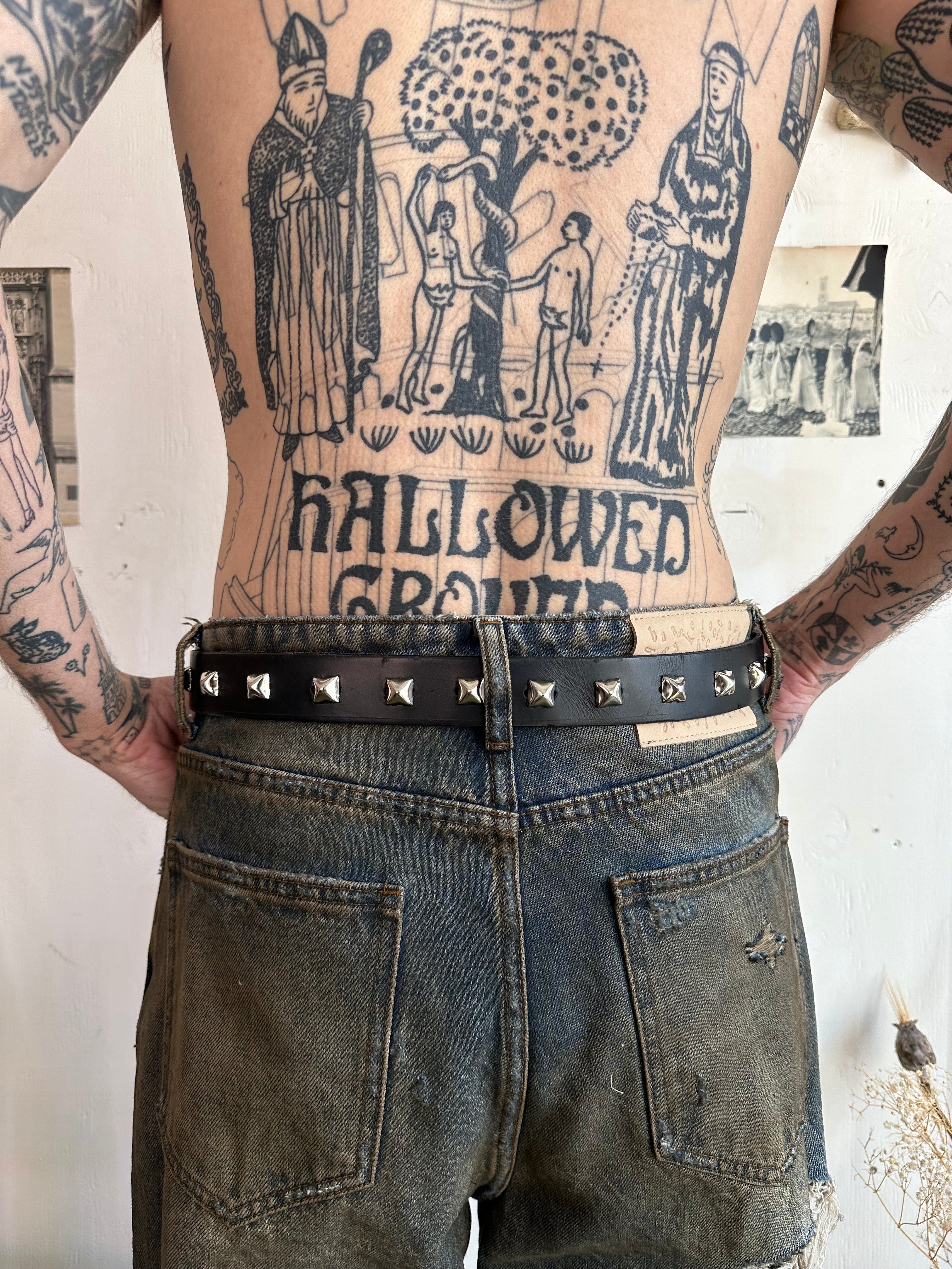 Vintage Hand Studded Leather Belt (30" - 33")