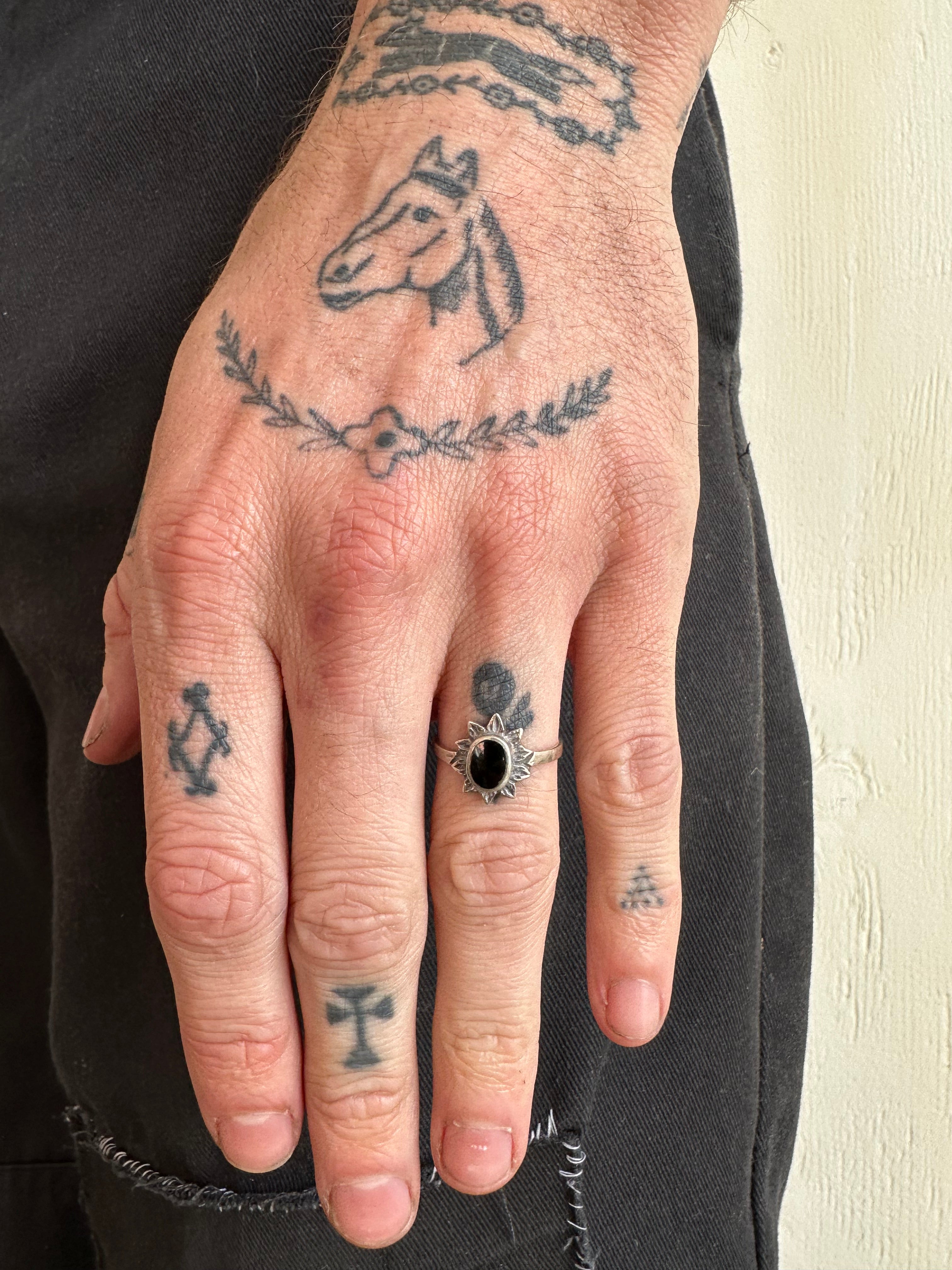 Vintage Sterling Sun with Onyx Ring (6.5)