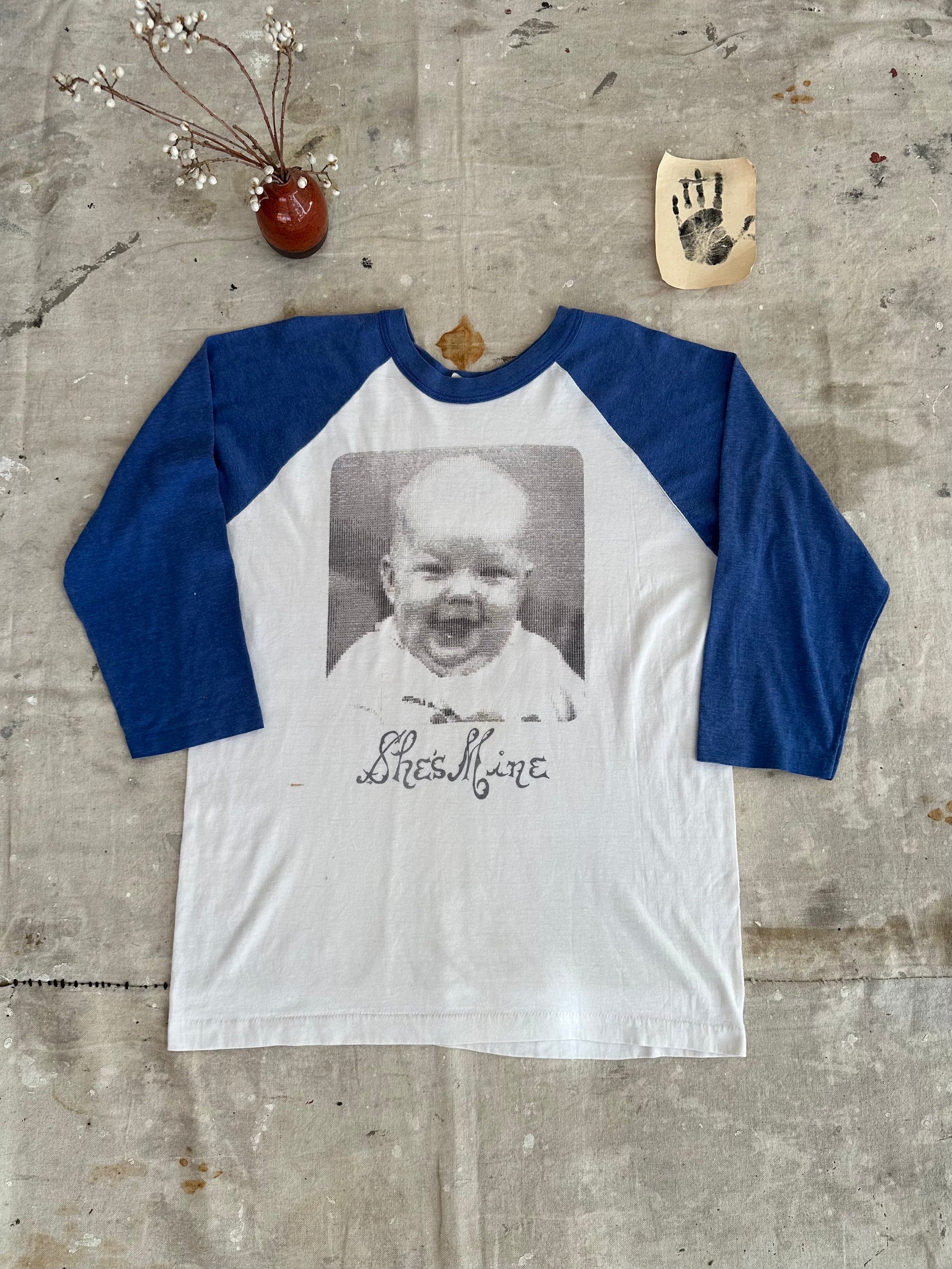1970s She’s Mine Baby Portrait Baseball Tee