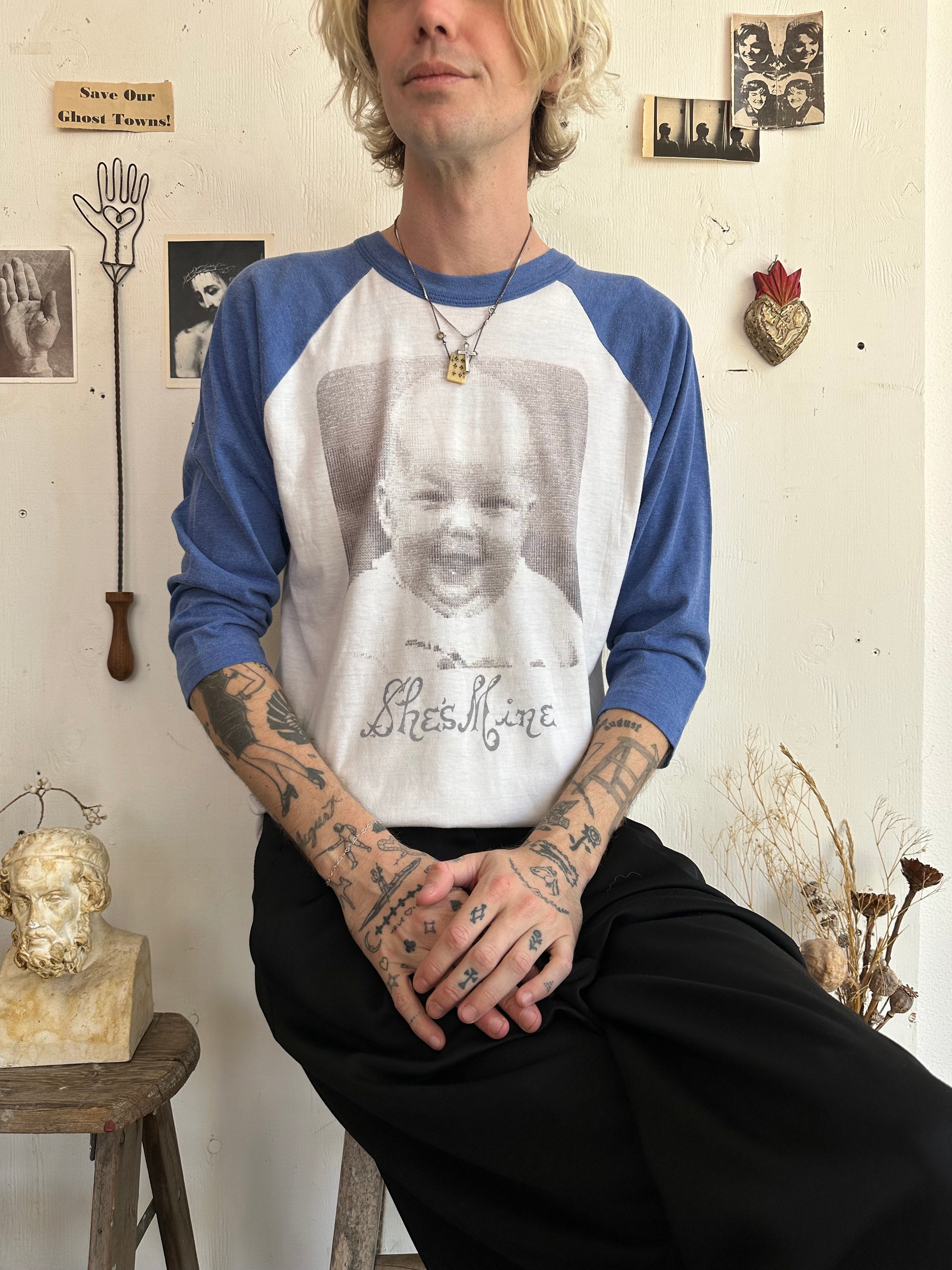 1970s She’s Mine Baby Portrait Baseball Tee