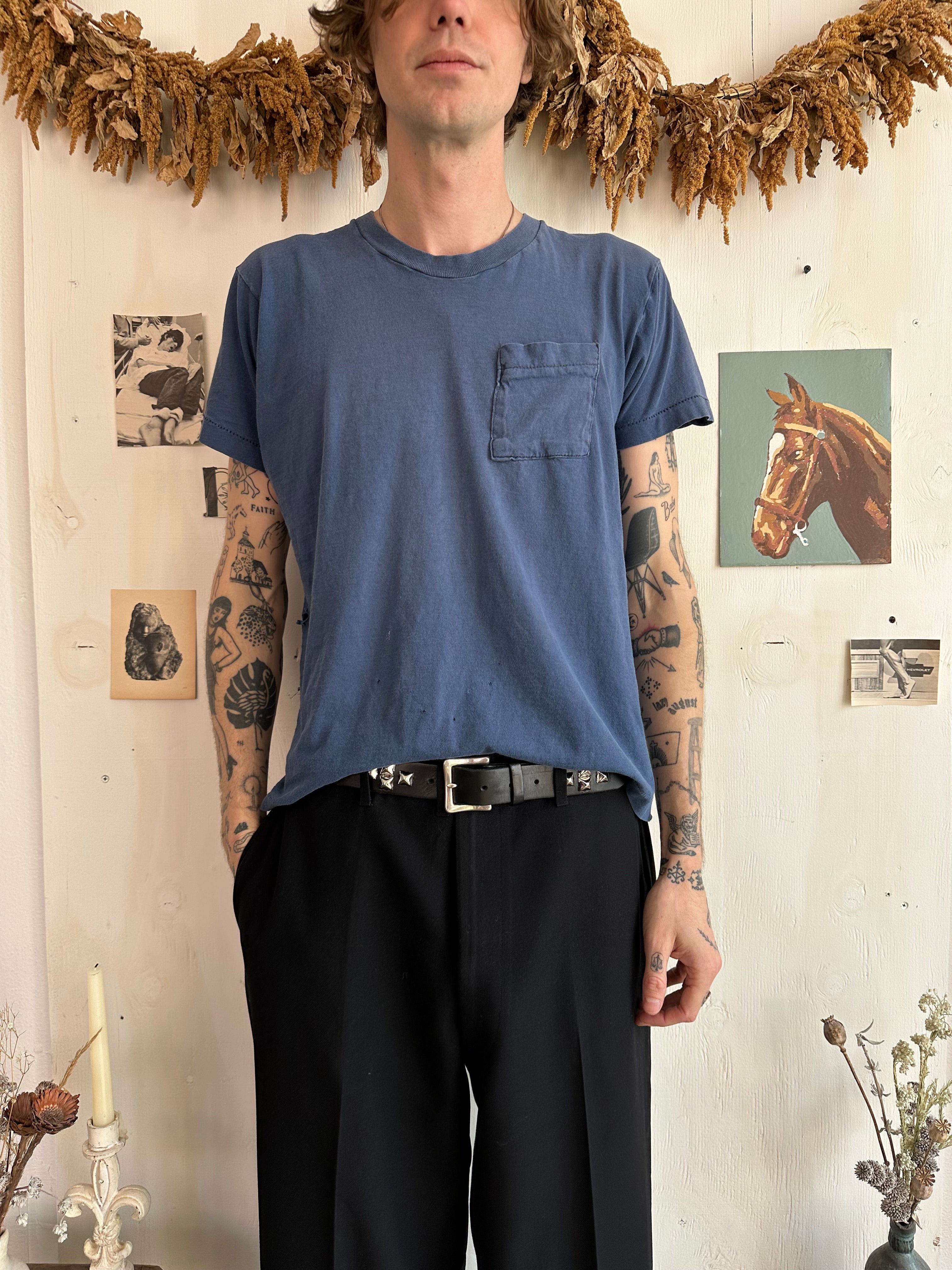 1970s Sunfaded Blue Pocket Tee (Boxy M)