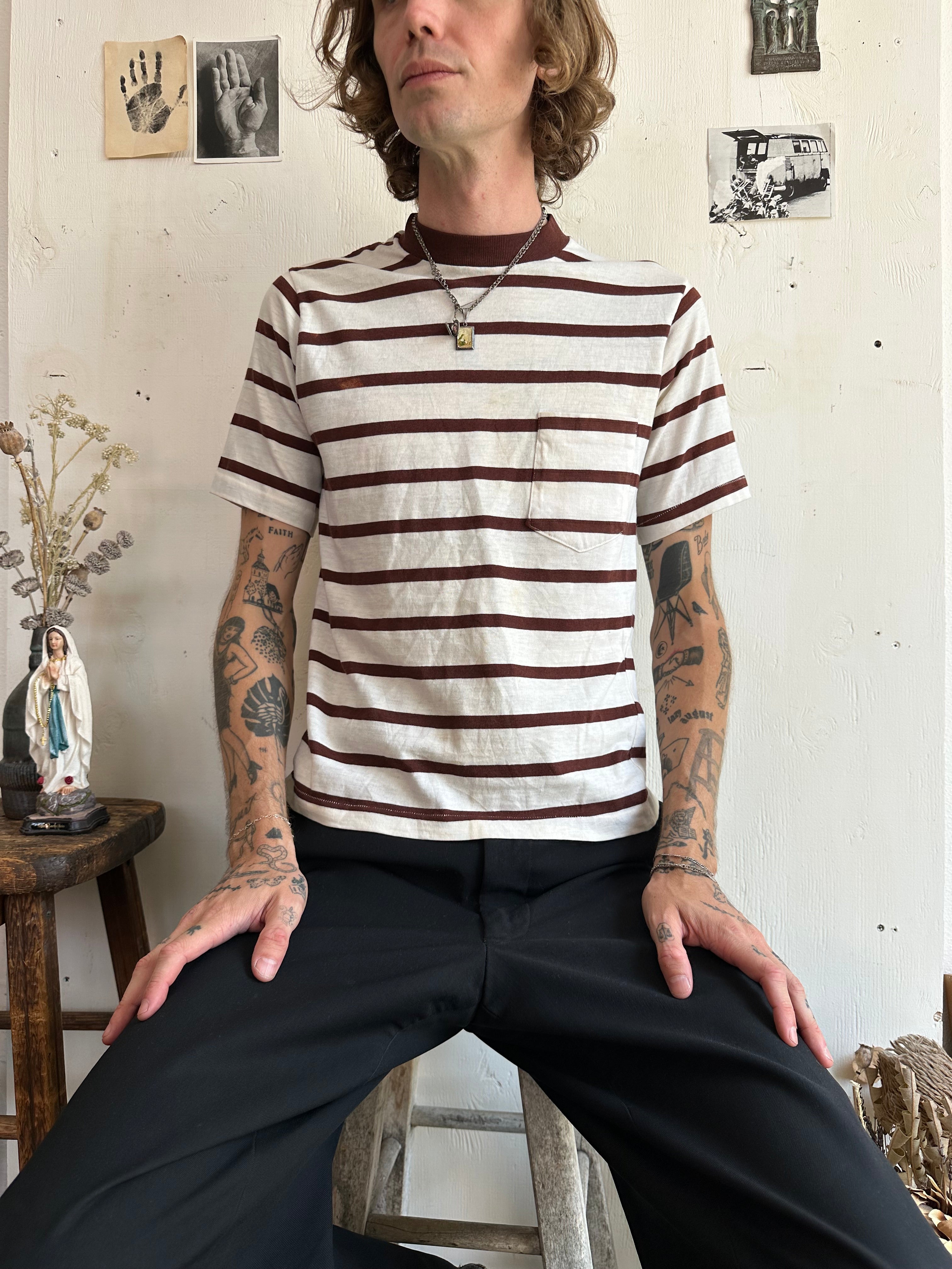 1980s Brown Striped Pocket Tee (M)