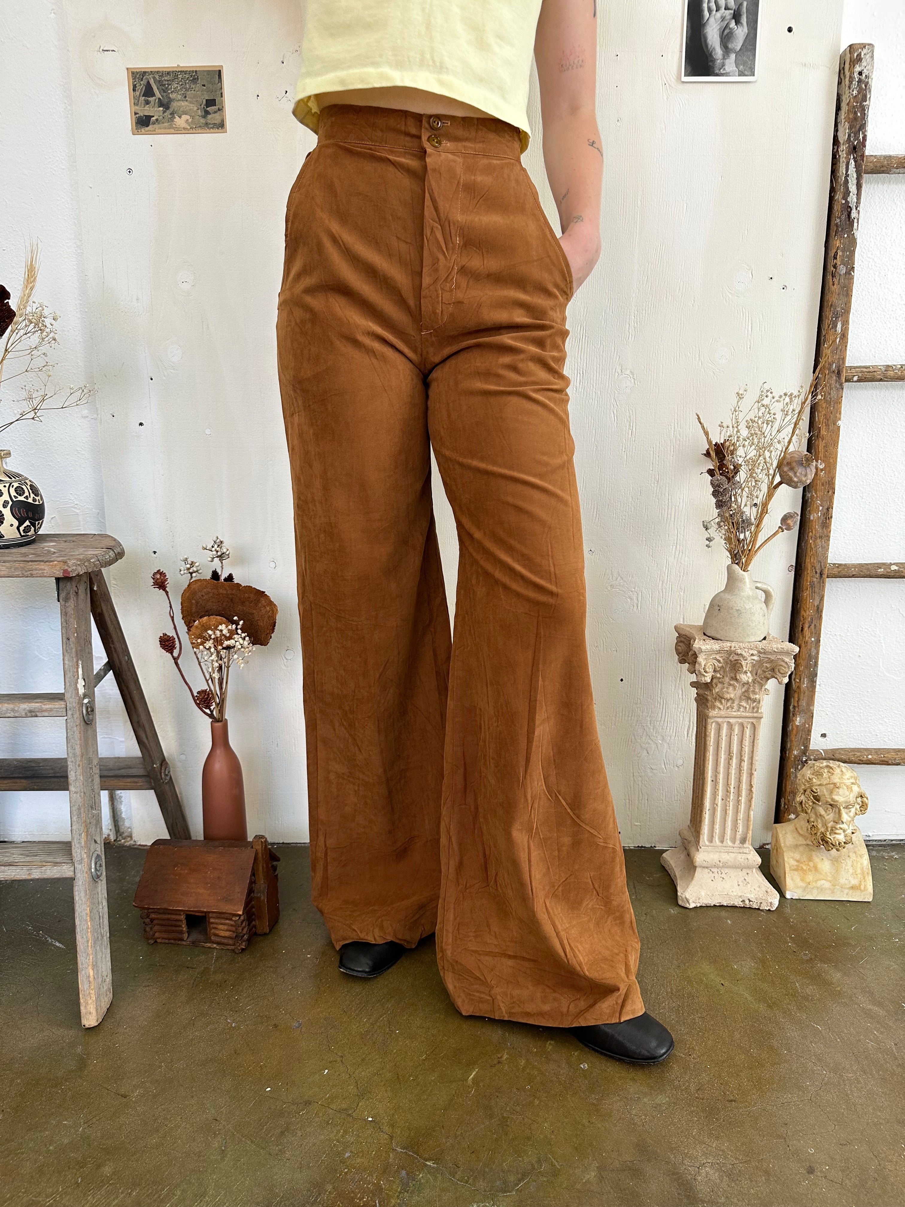 1970s Faux Suede High Waisted Bell Bottoms (26/32)