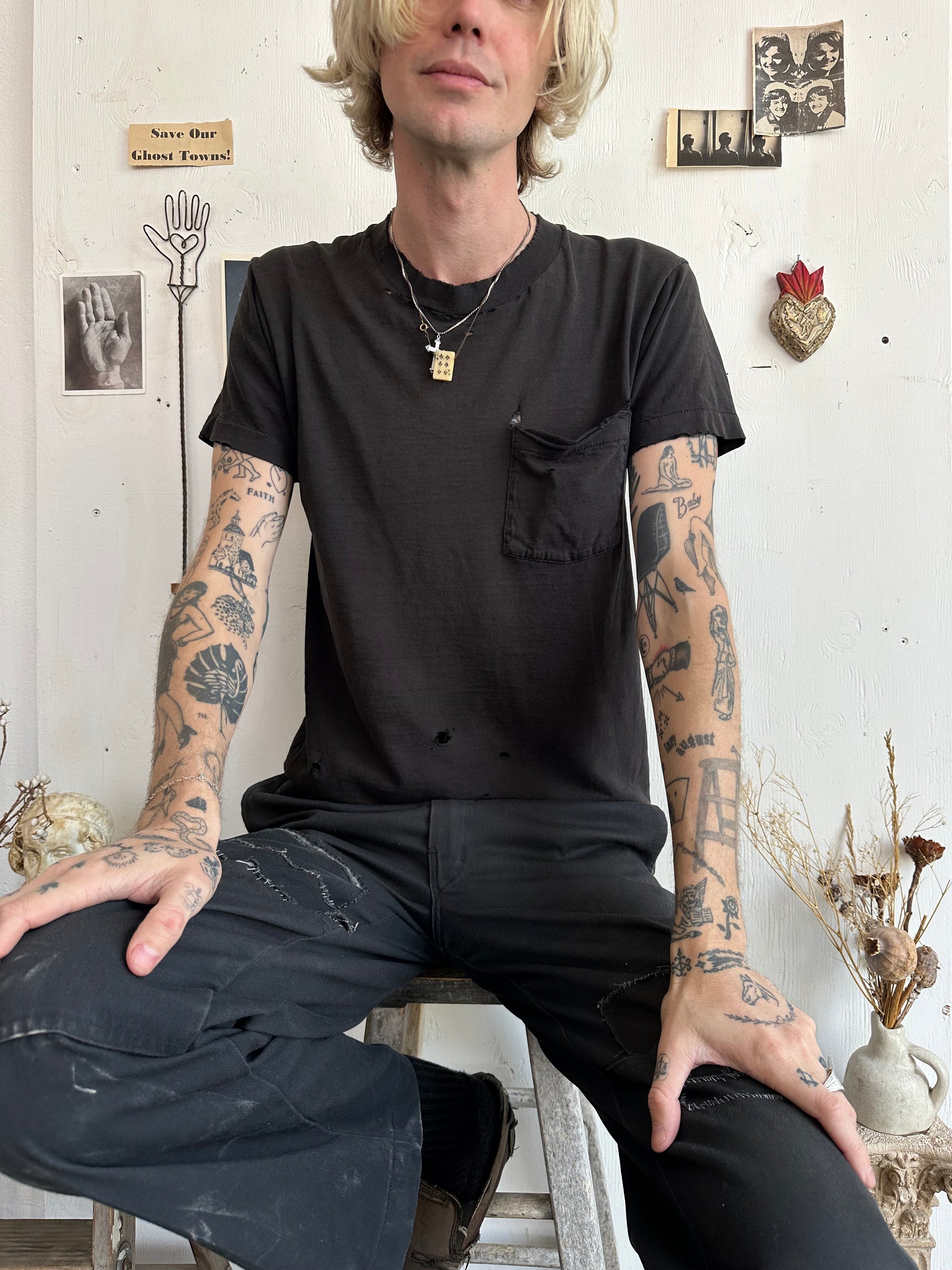 1980s Perfectly Worn Black Pocket Tee