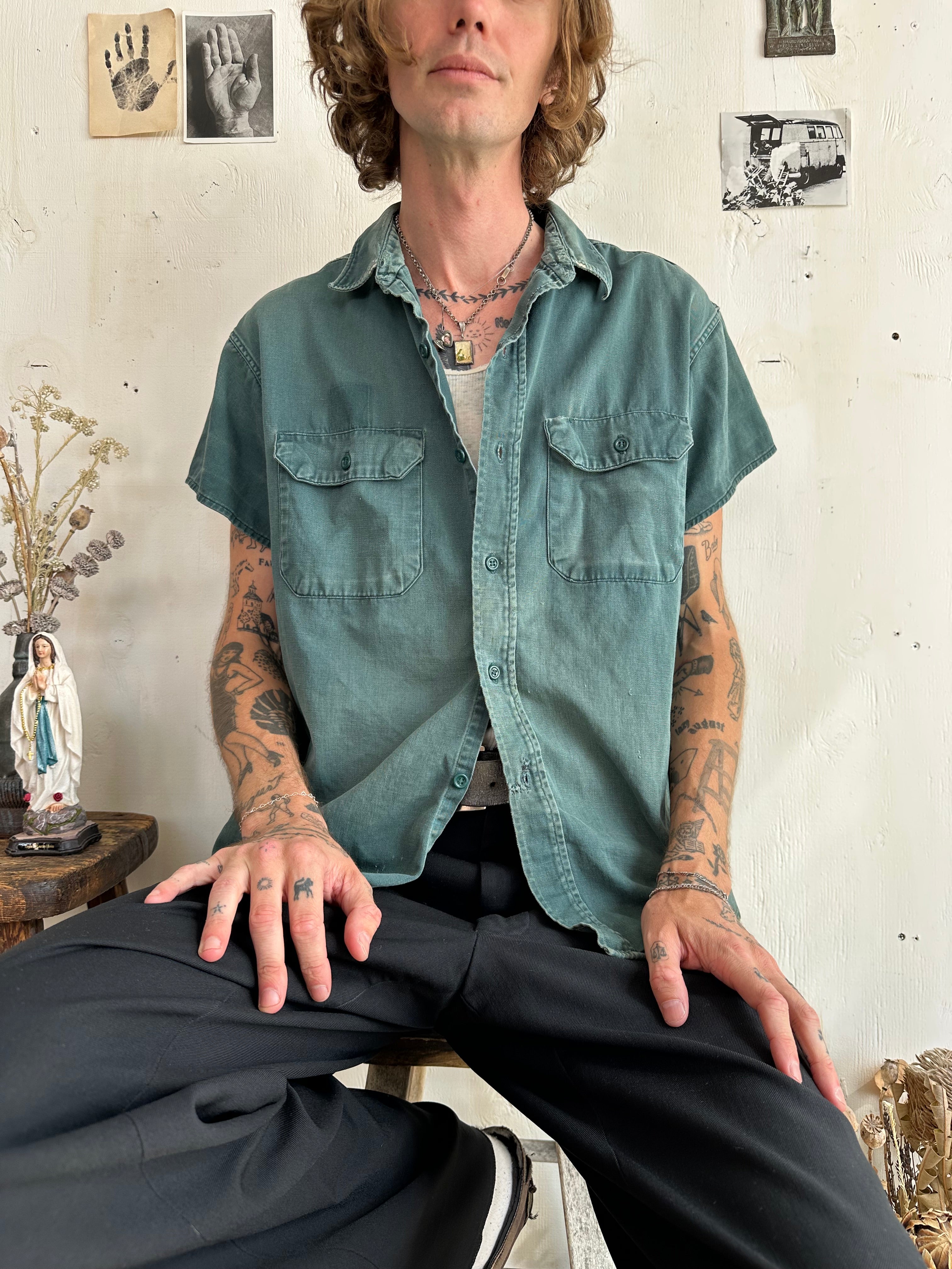 1960s Sun Faded Green Big Mac Work Shirt (Boxy M/L)