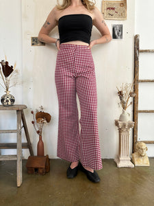 1970s Poly Gingham Plaid Bell Bottoms (L)