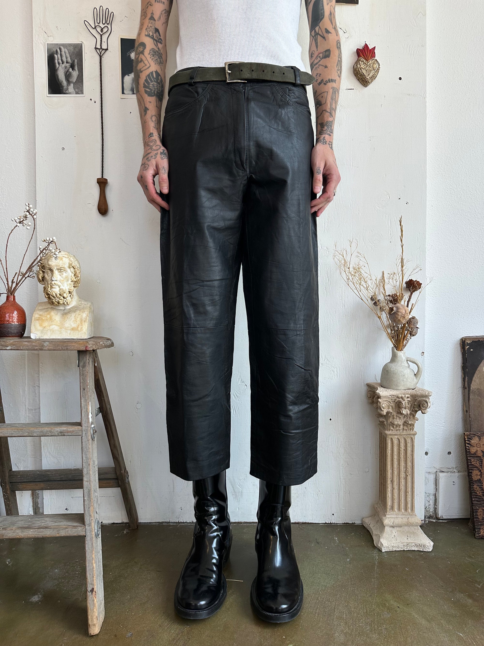 1980s Cropped Lambskin Leather Pants