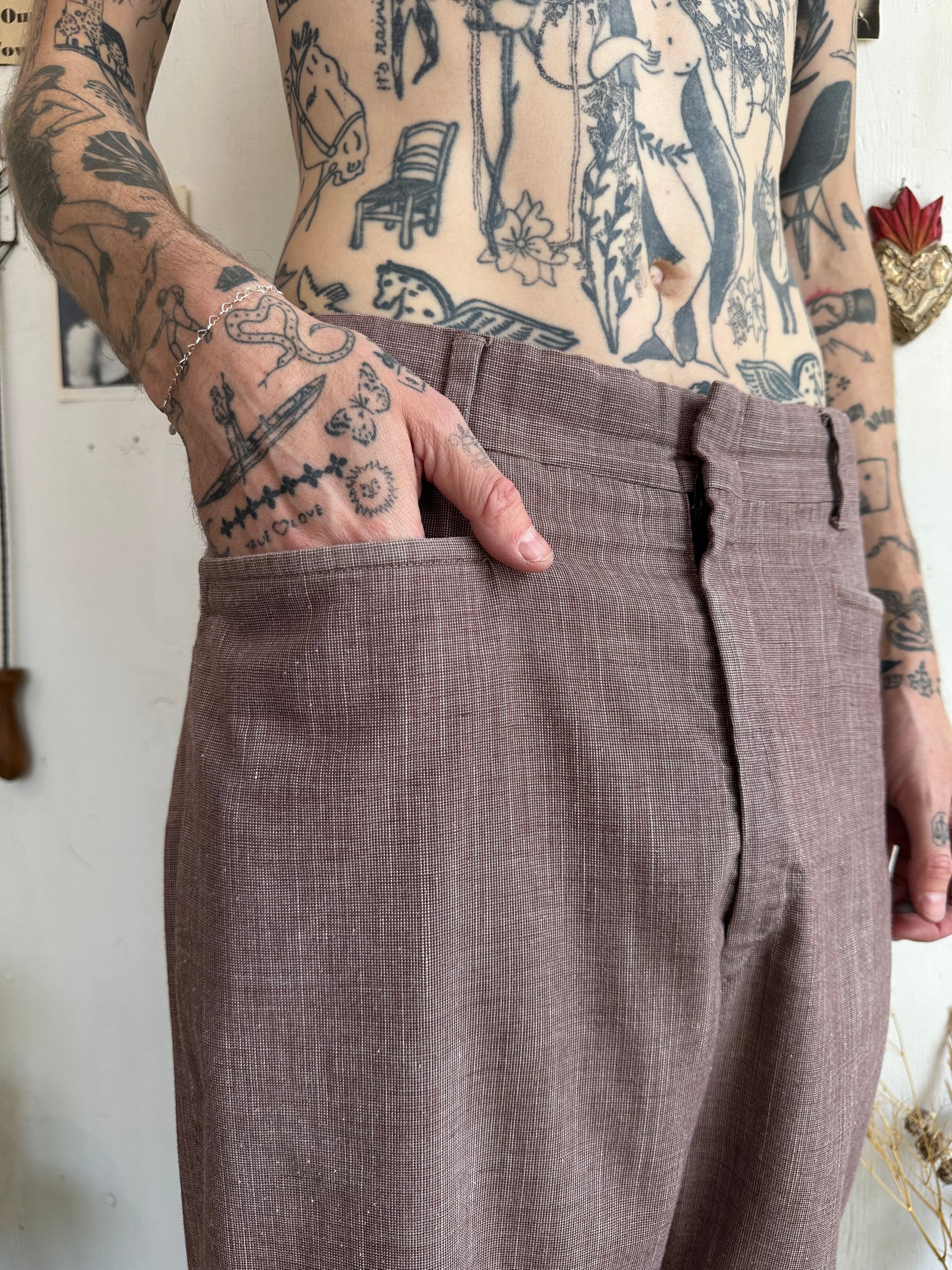 1970s Home Made Flat Pocket Trousers