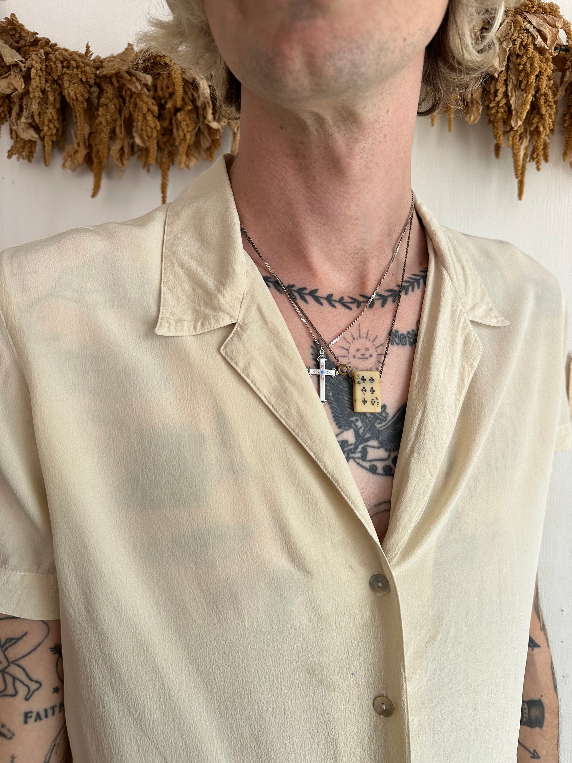 1980s Well Worn Short Sleeve Silk Button Up