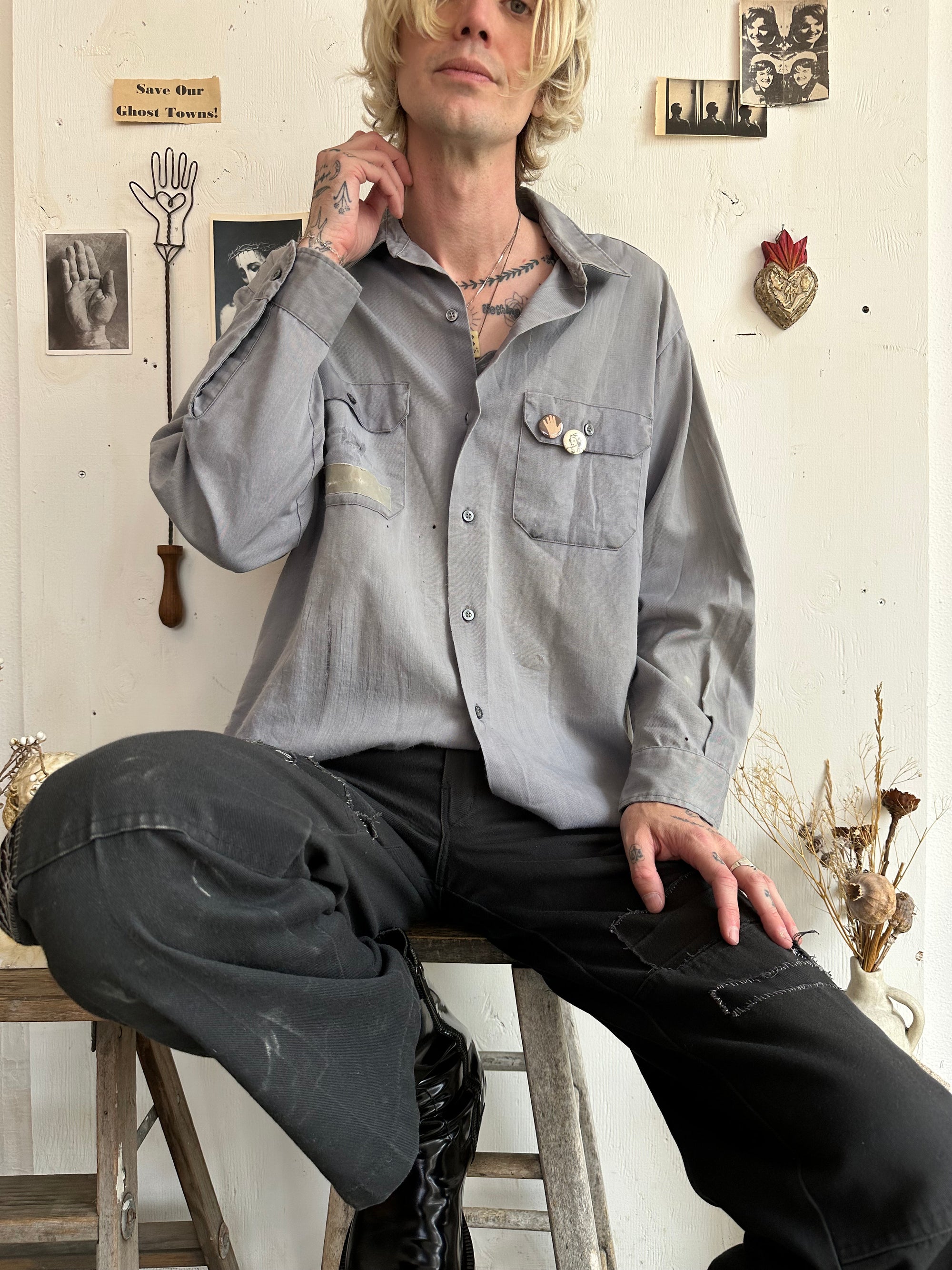 1970s Thrashed Work Shirt W/ Pins