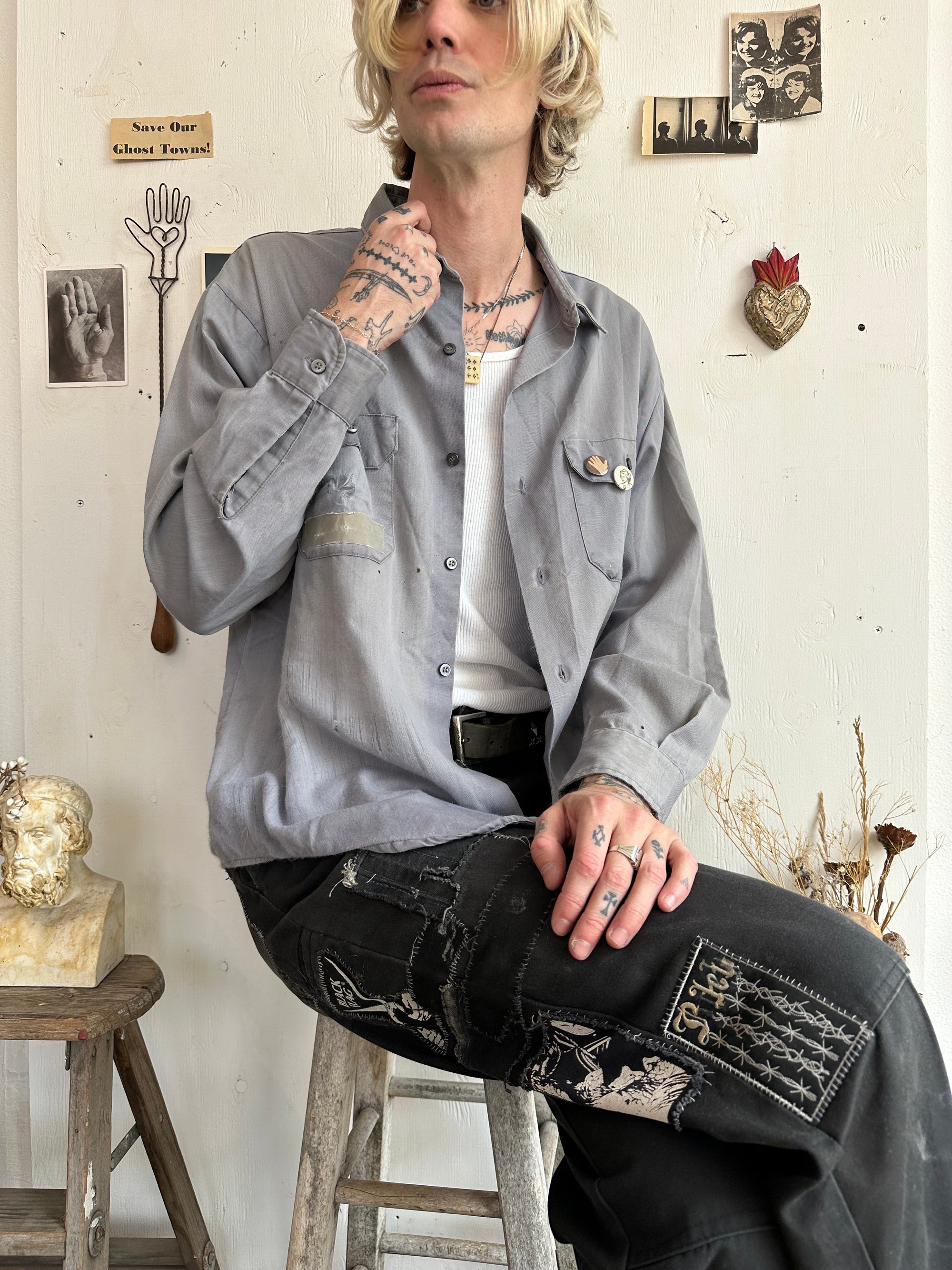 1970s Thrashed Work Shirt W/ Pins