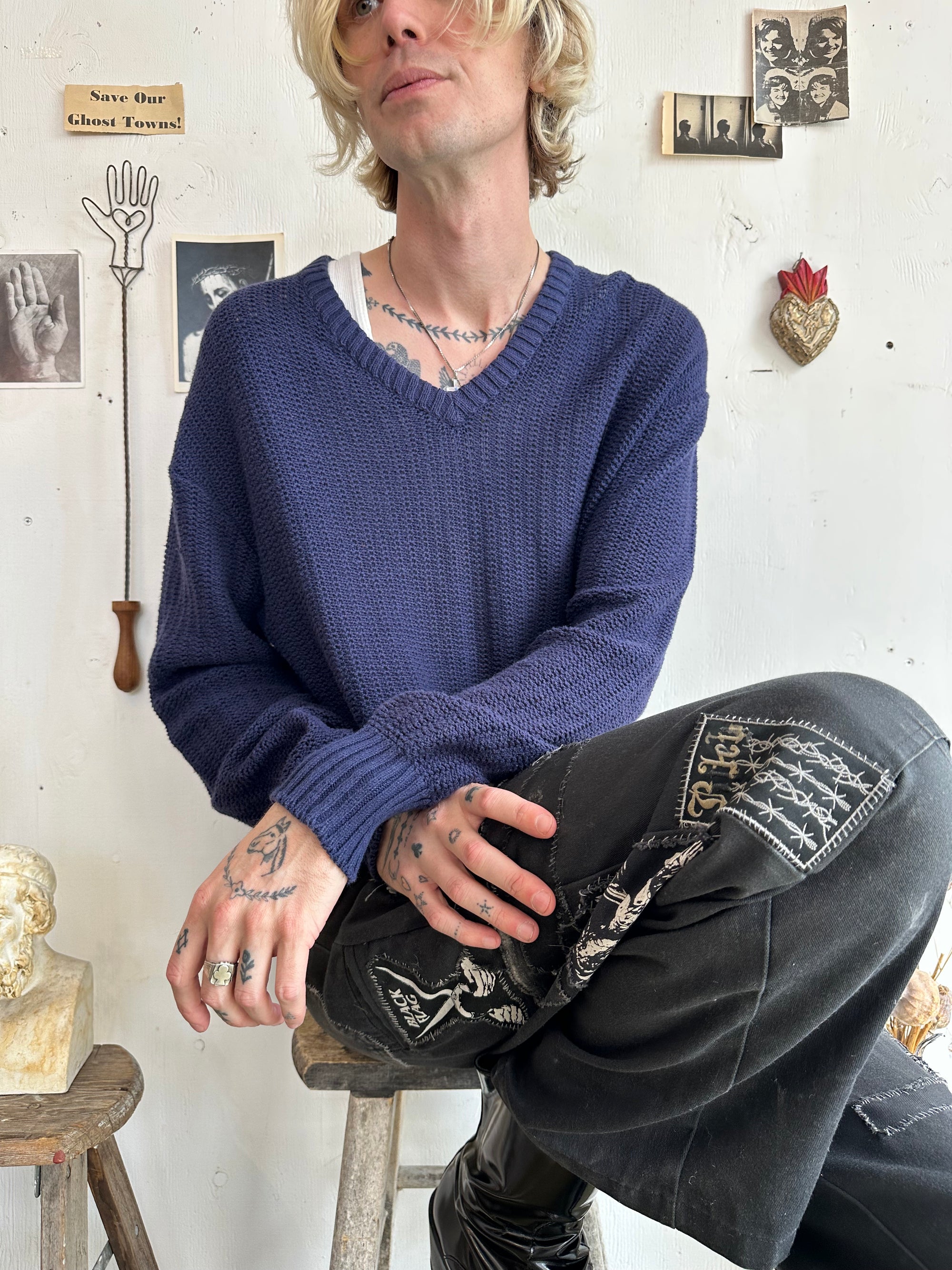 1990s Cable Knit V-Neck