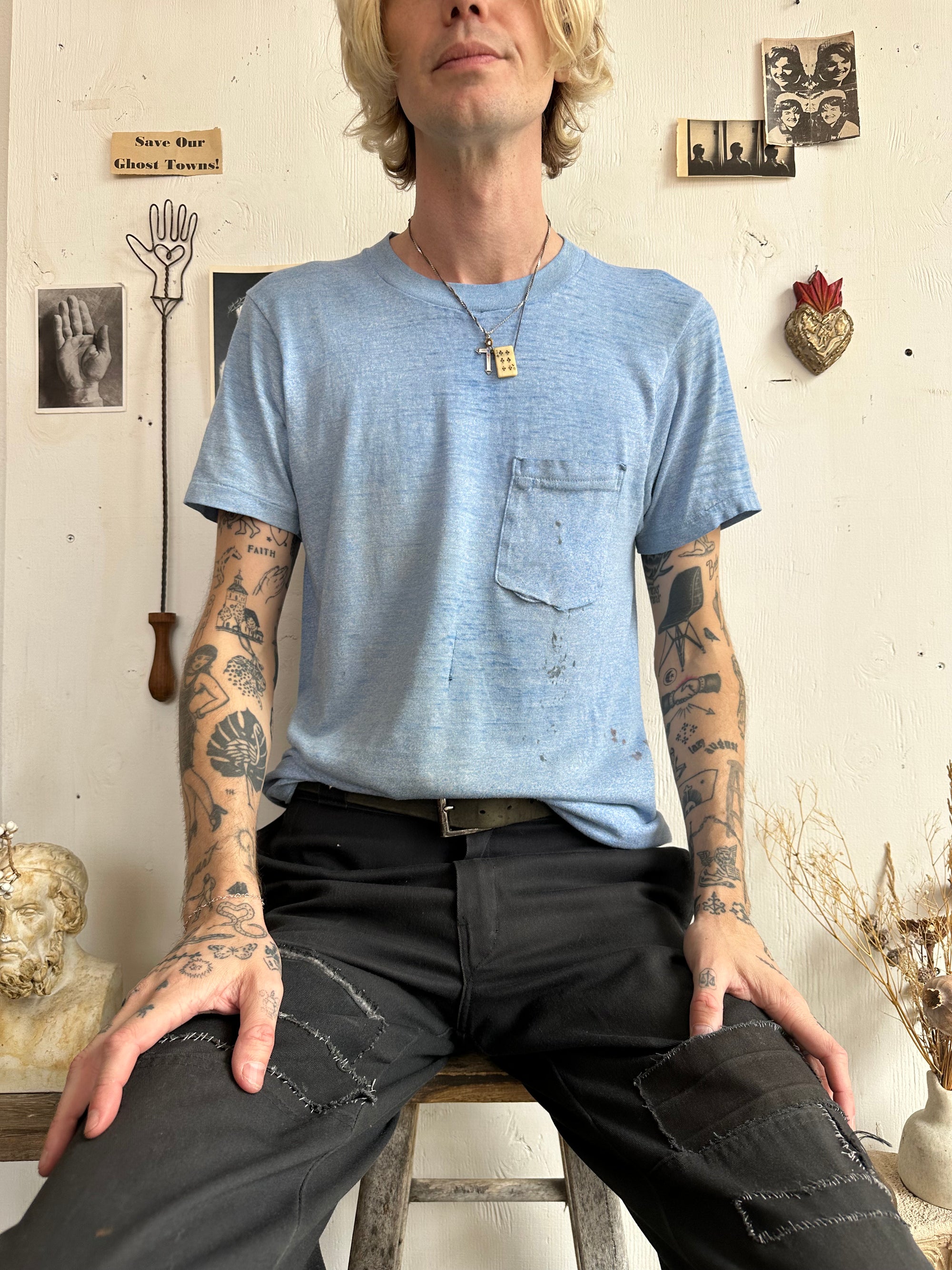 1980s Well Worn Blue Pocket Tee