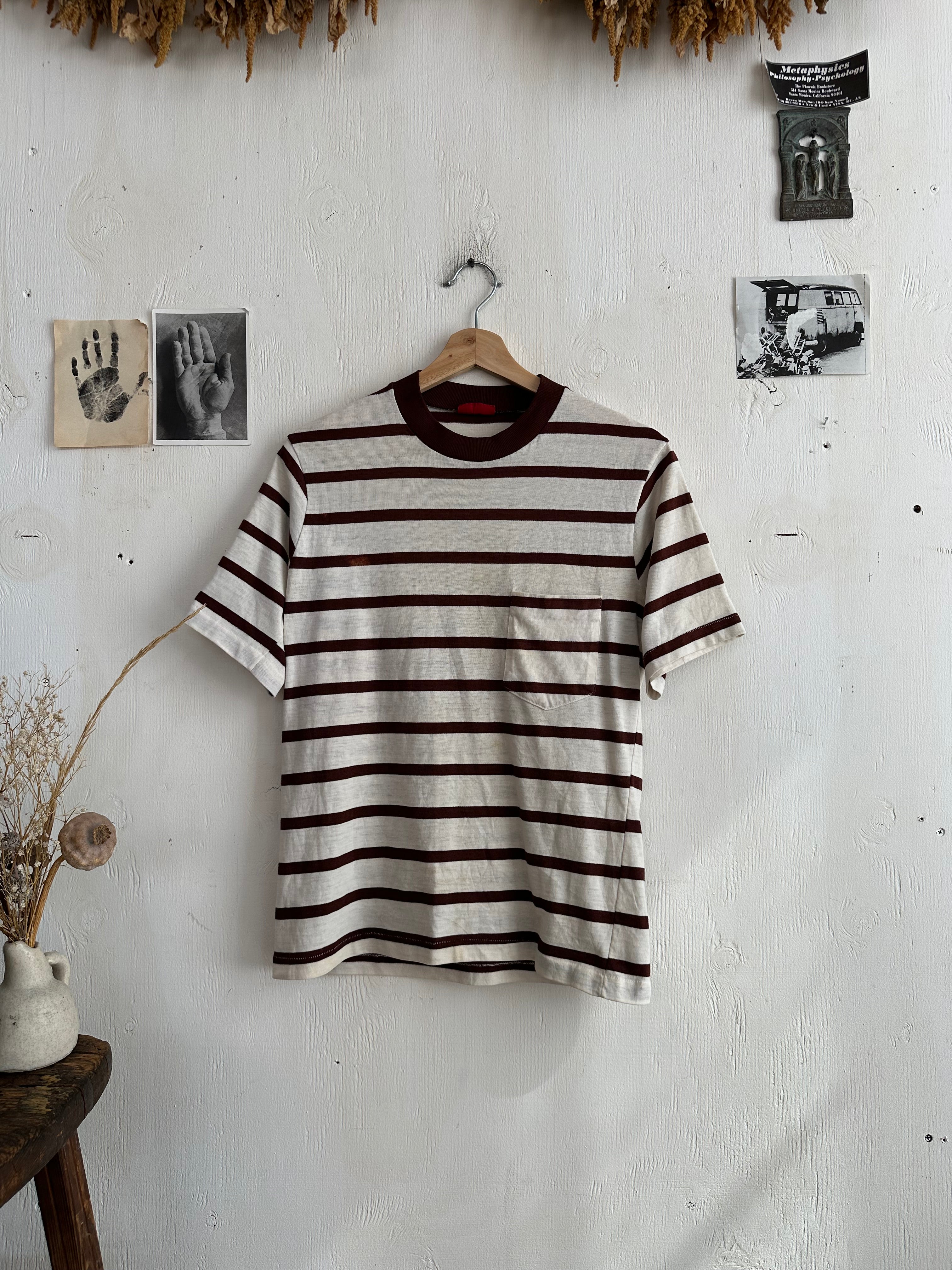 1980s Brown Striped Pocket Tee (M)