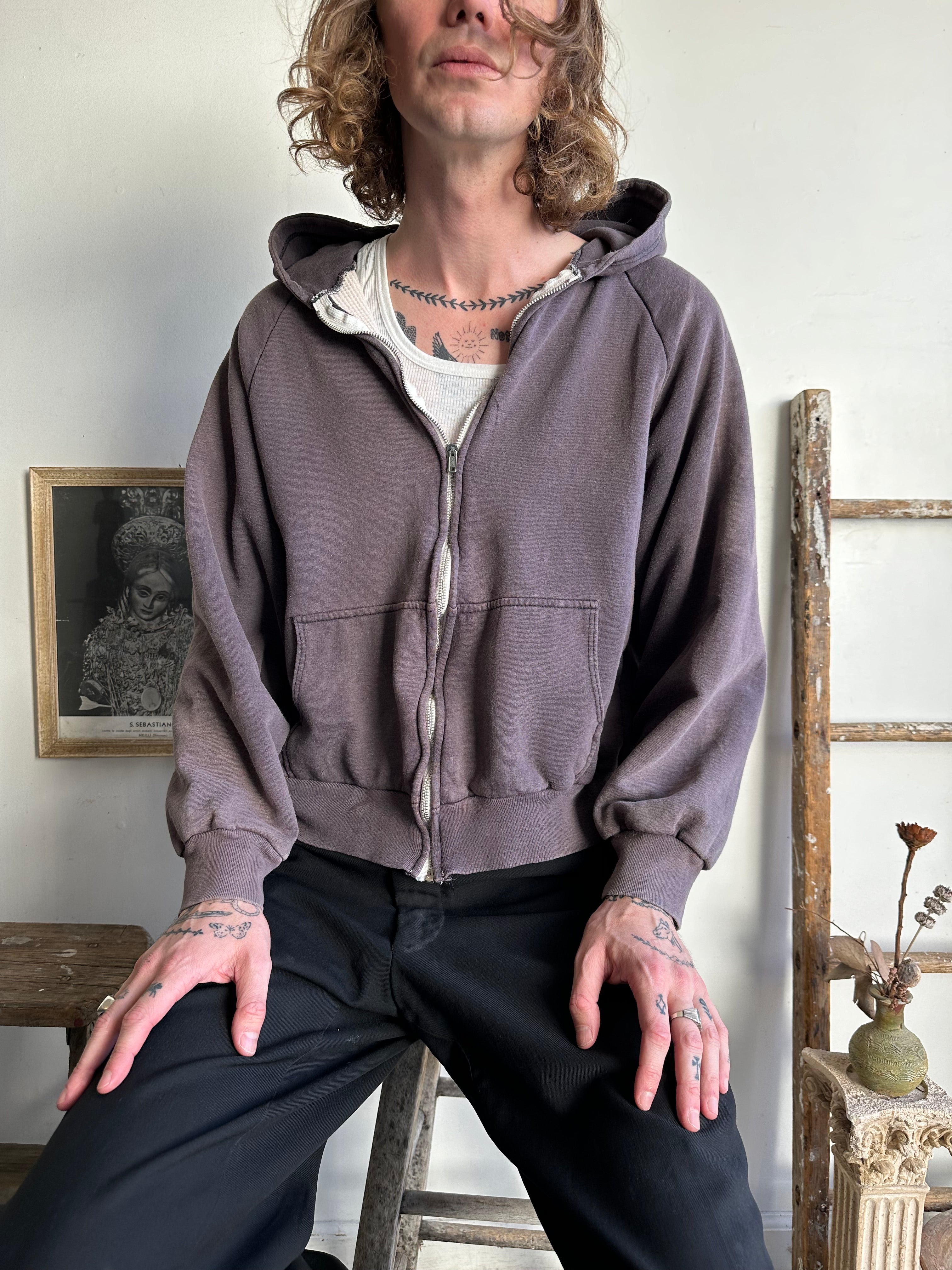 1970s Sunfaded Black Thermal-Lined Hoodie (XL)