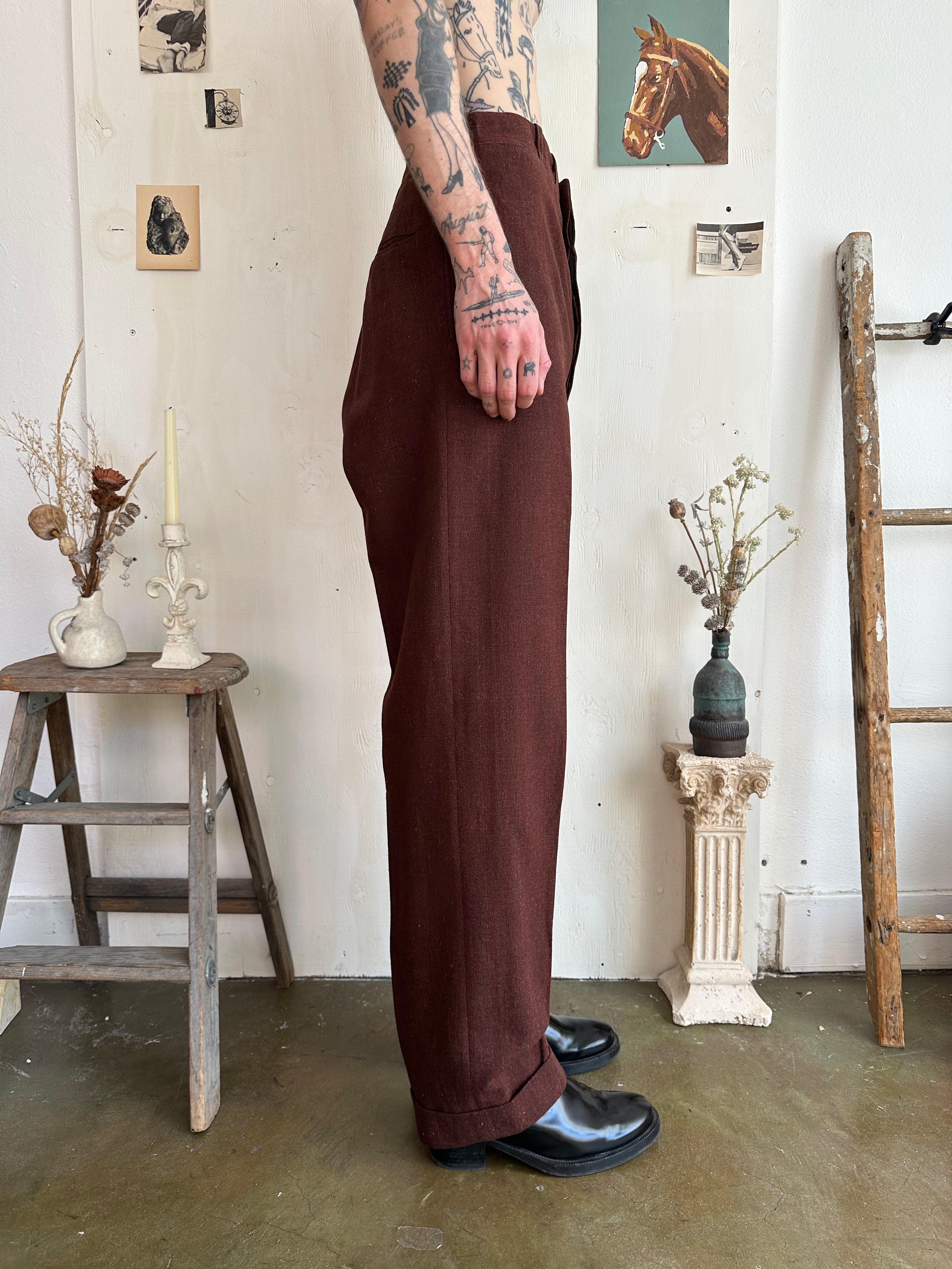 1940s Thick Red Baggy Trousers (31/33)