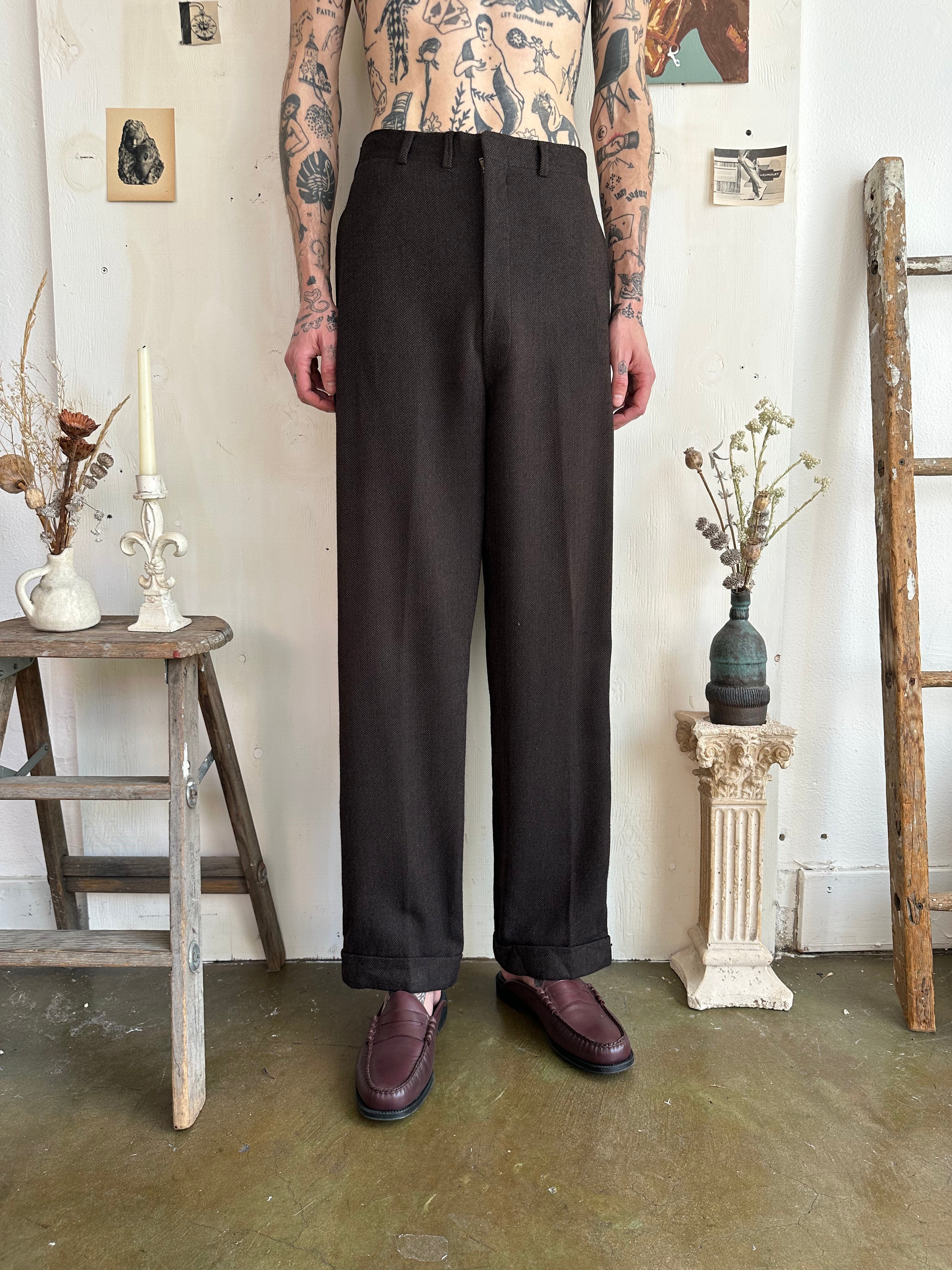 1940s Herringbone Baggy Trousers (34/32)