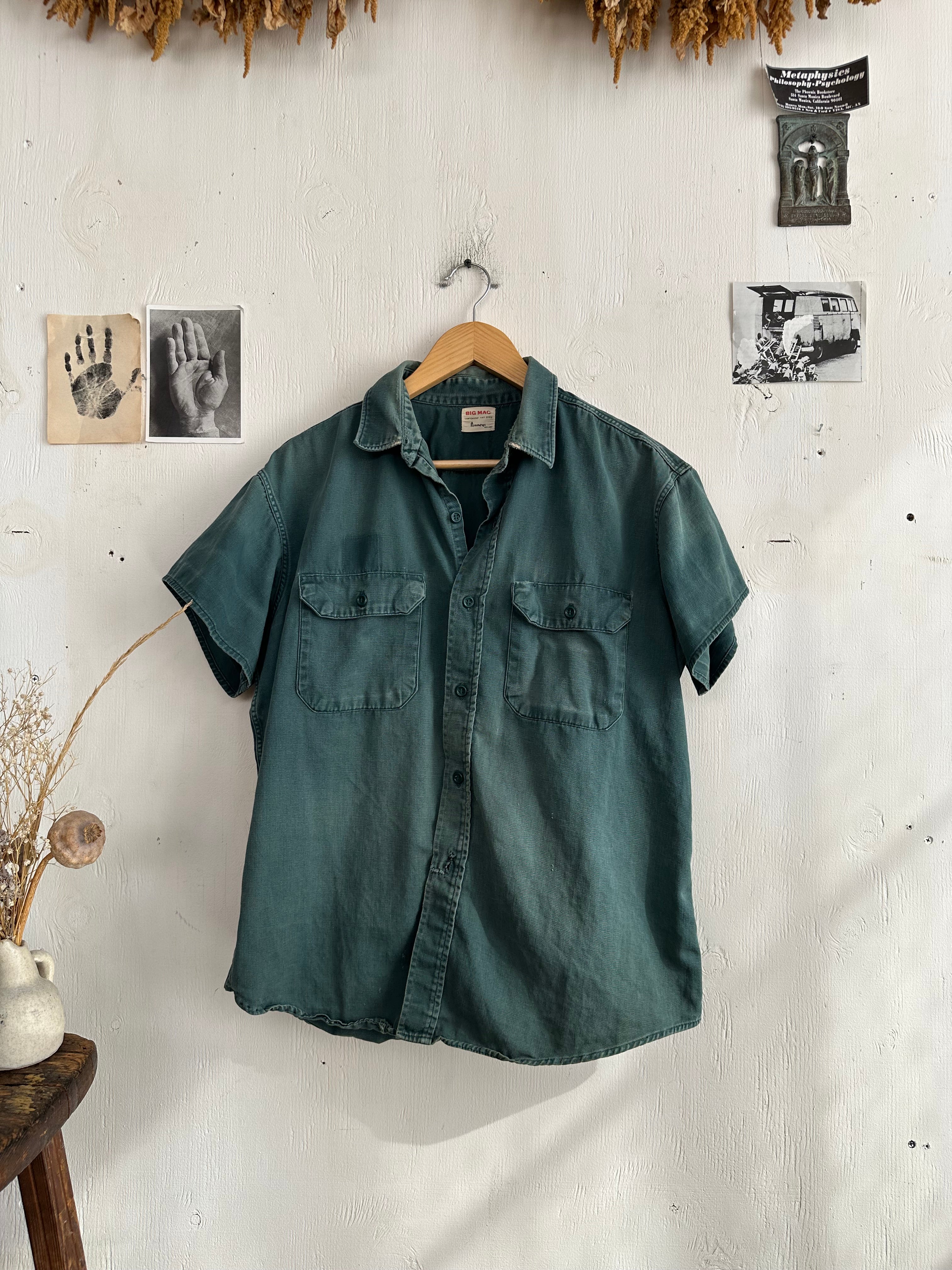 1960s Sun Faded Green Big Mac Work Shirt (Boxy M/L)