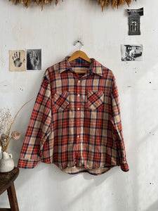 1970s Well Worn Orange Plaid Button Up (Boxy L/XL)