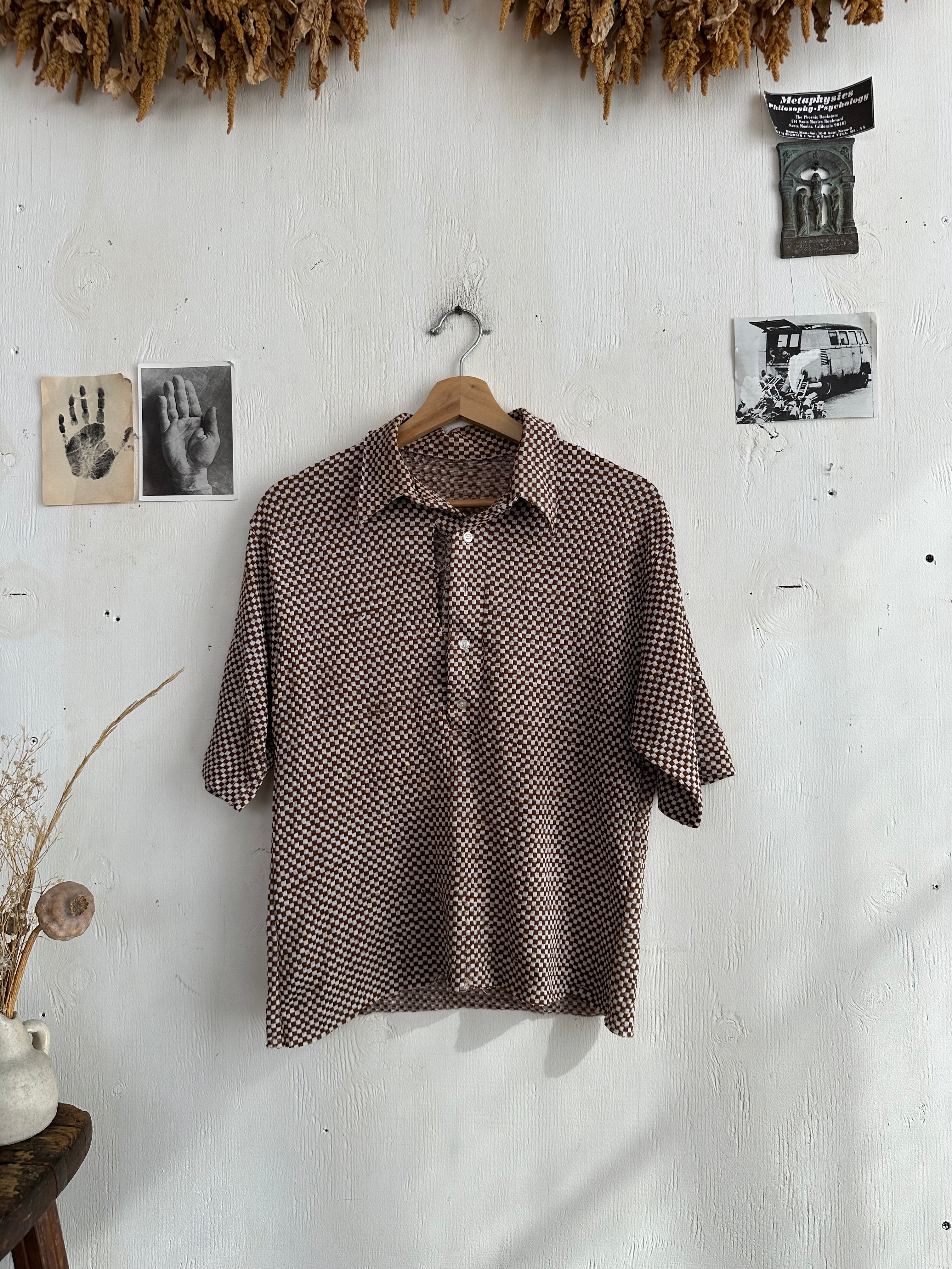 1970s Checker Print Polo Tee (Boxy S/M)