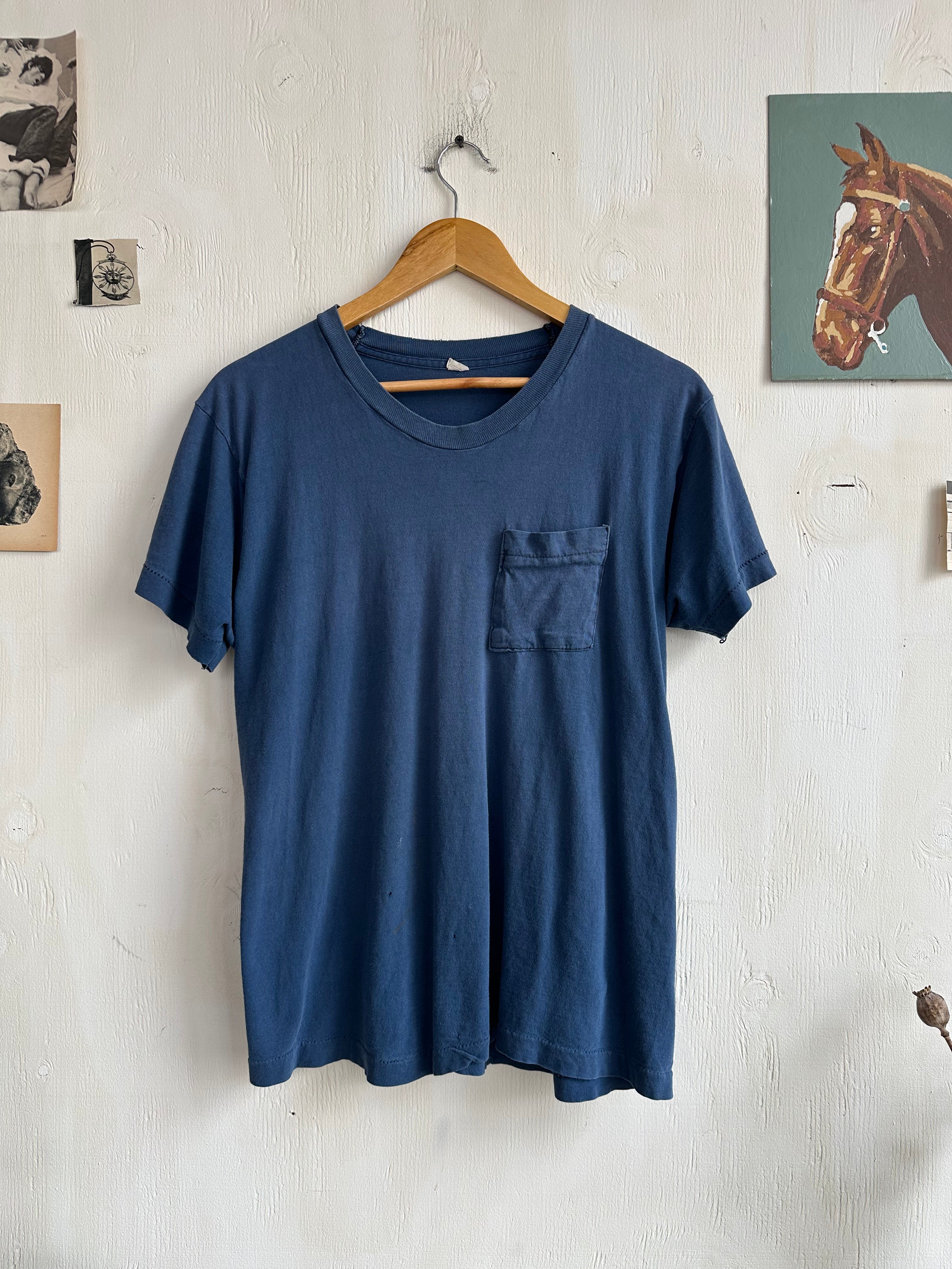 1970s Sunfaded Blue Pocket Tee (Boxy M)