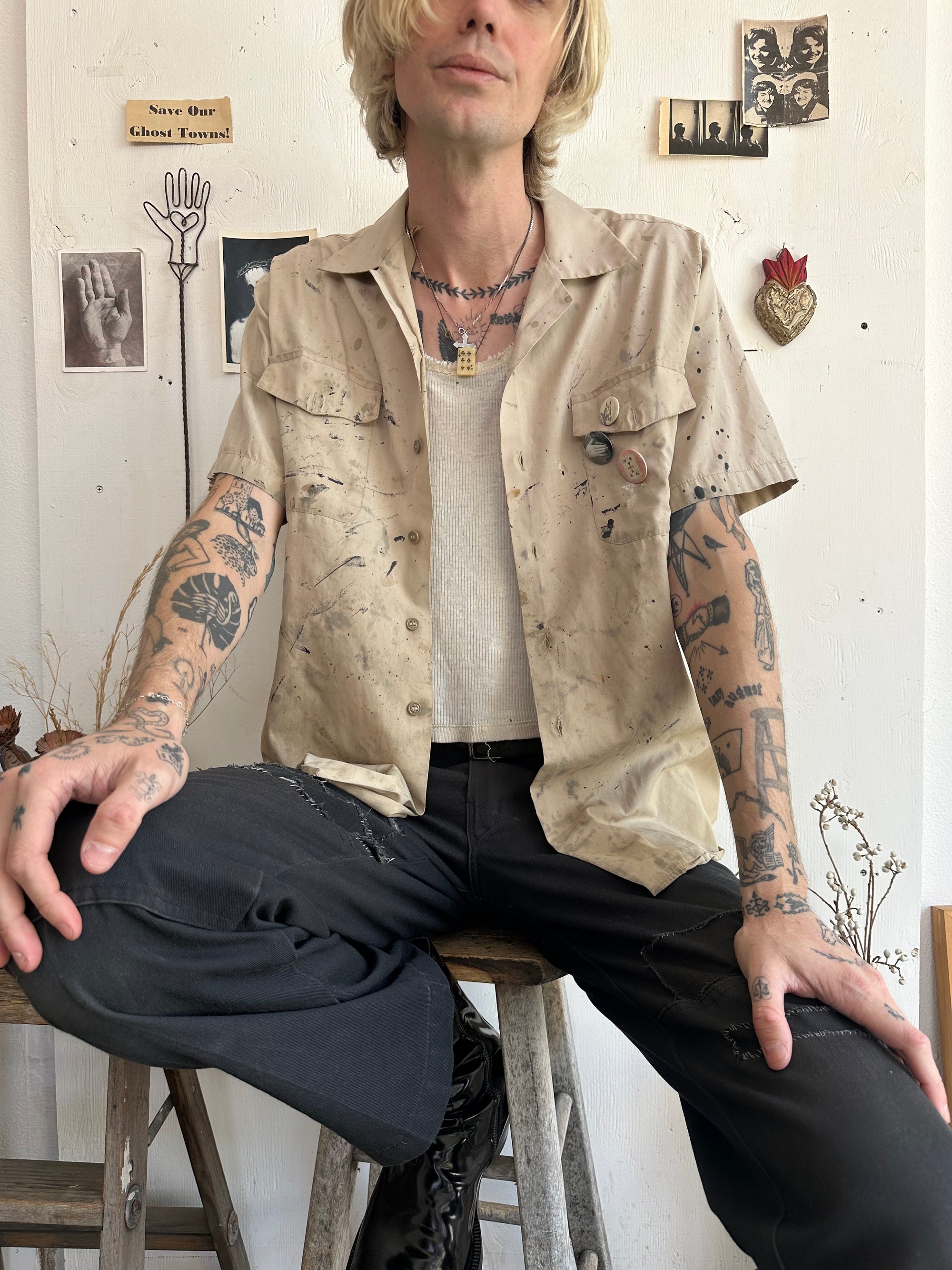 1970s Thrashed Work Shirt W/ Pins