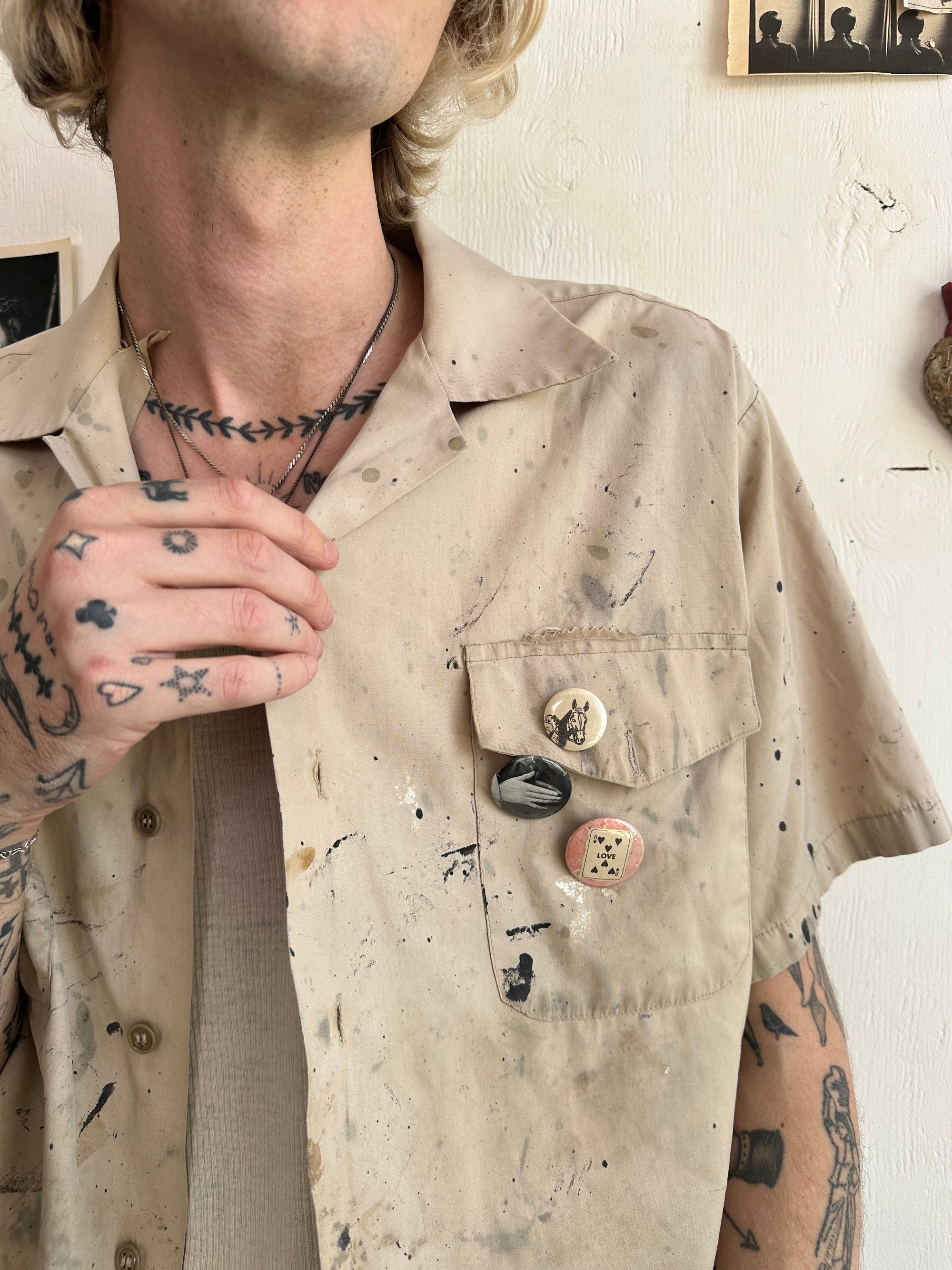 1970s Thrashed Work Shirt W/ Pins