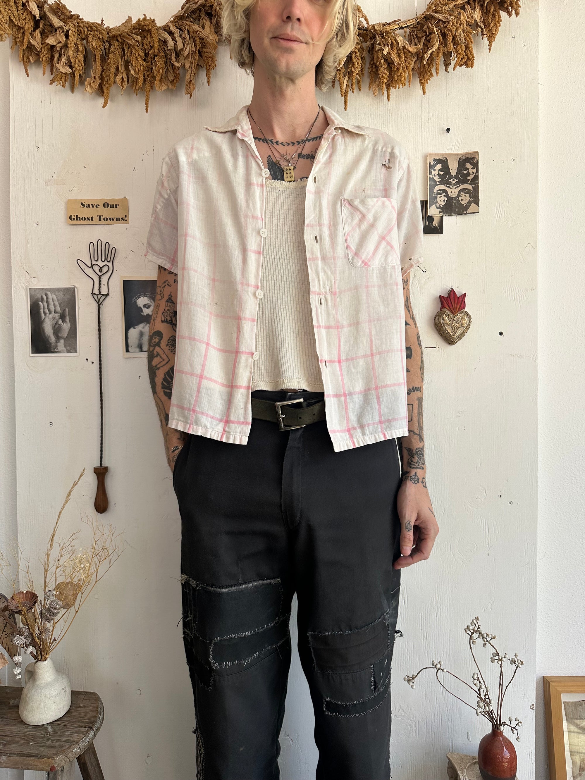 1960s Thrashed and Repairs All Cotton Button Up