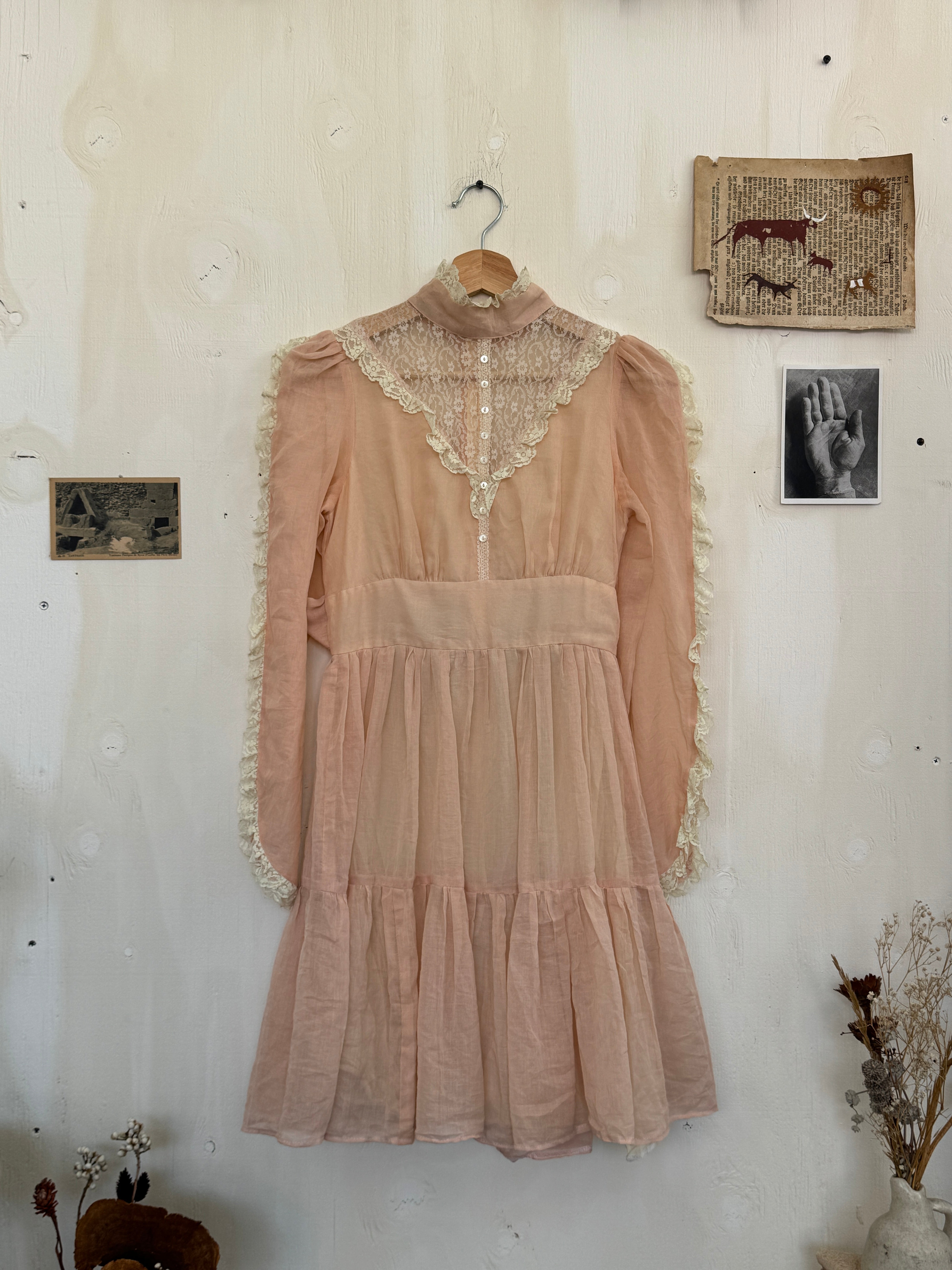 1970s Gauzy Cotton Prairie Dress (S)