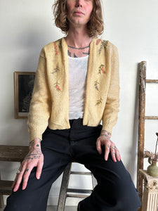 1960s Handmade Flower Embroidered Cardigan (S/M)
