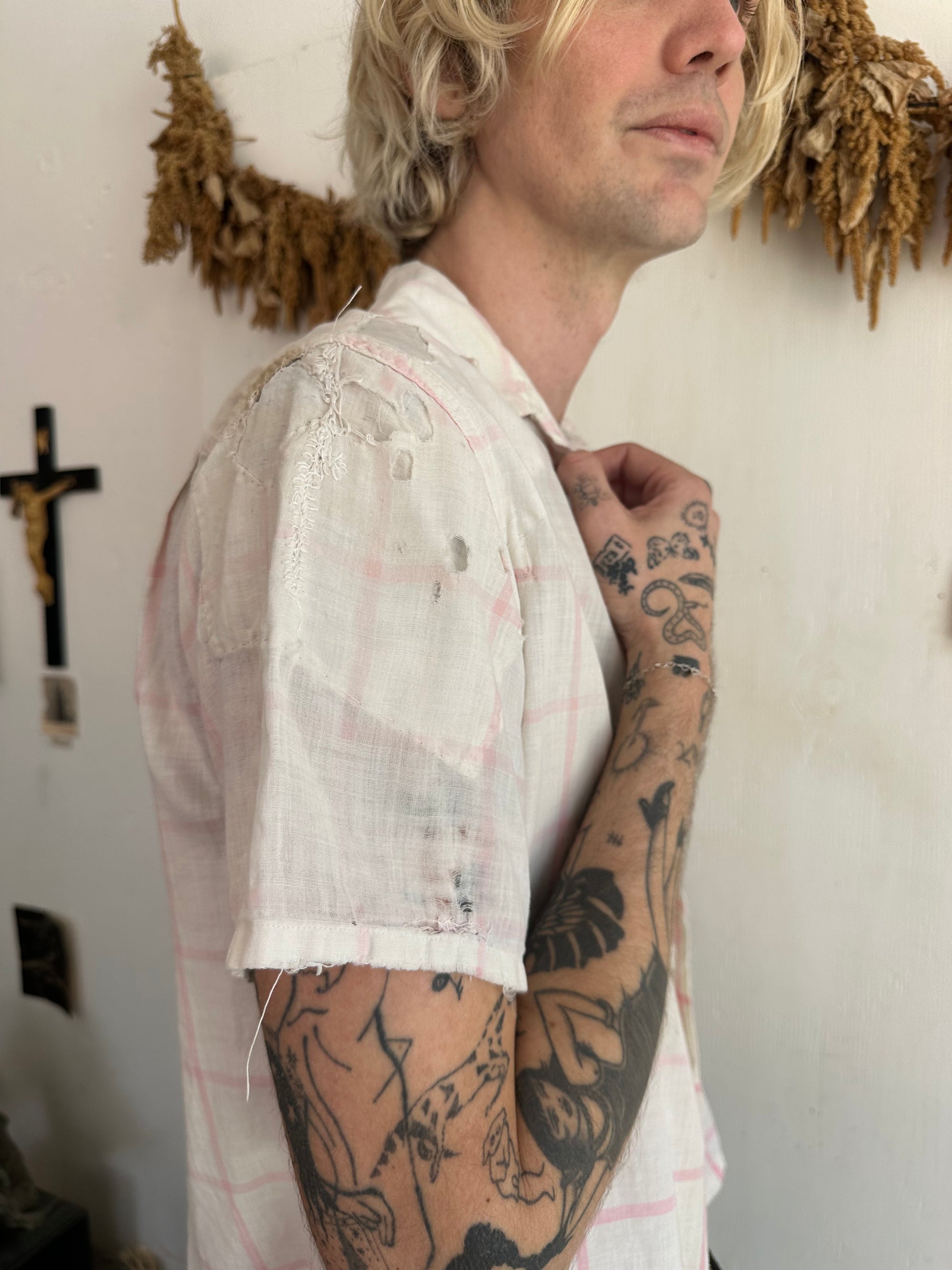 1960s Thrashed and Repairs All Cotton Button Up