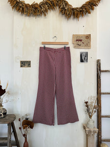 1970s Poly Gingham Plaid Bell Bottoms (L)