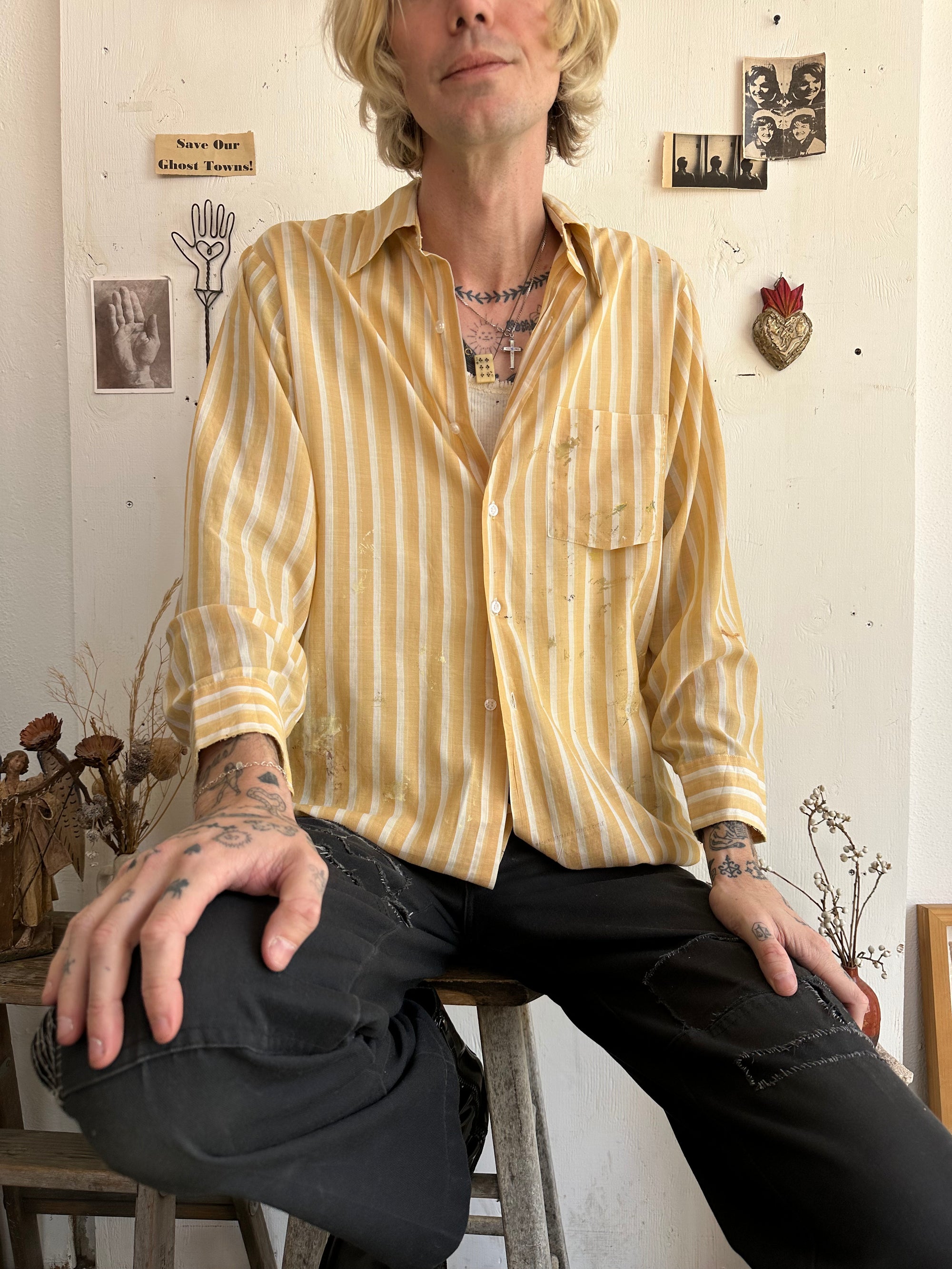 1970s Paper Thin Painter Striped Button Up