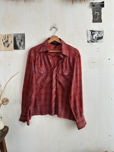 1970s Paper Thin Plaid Western Shirt (Boxy M)