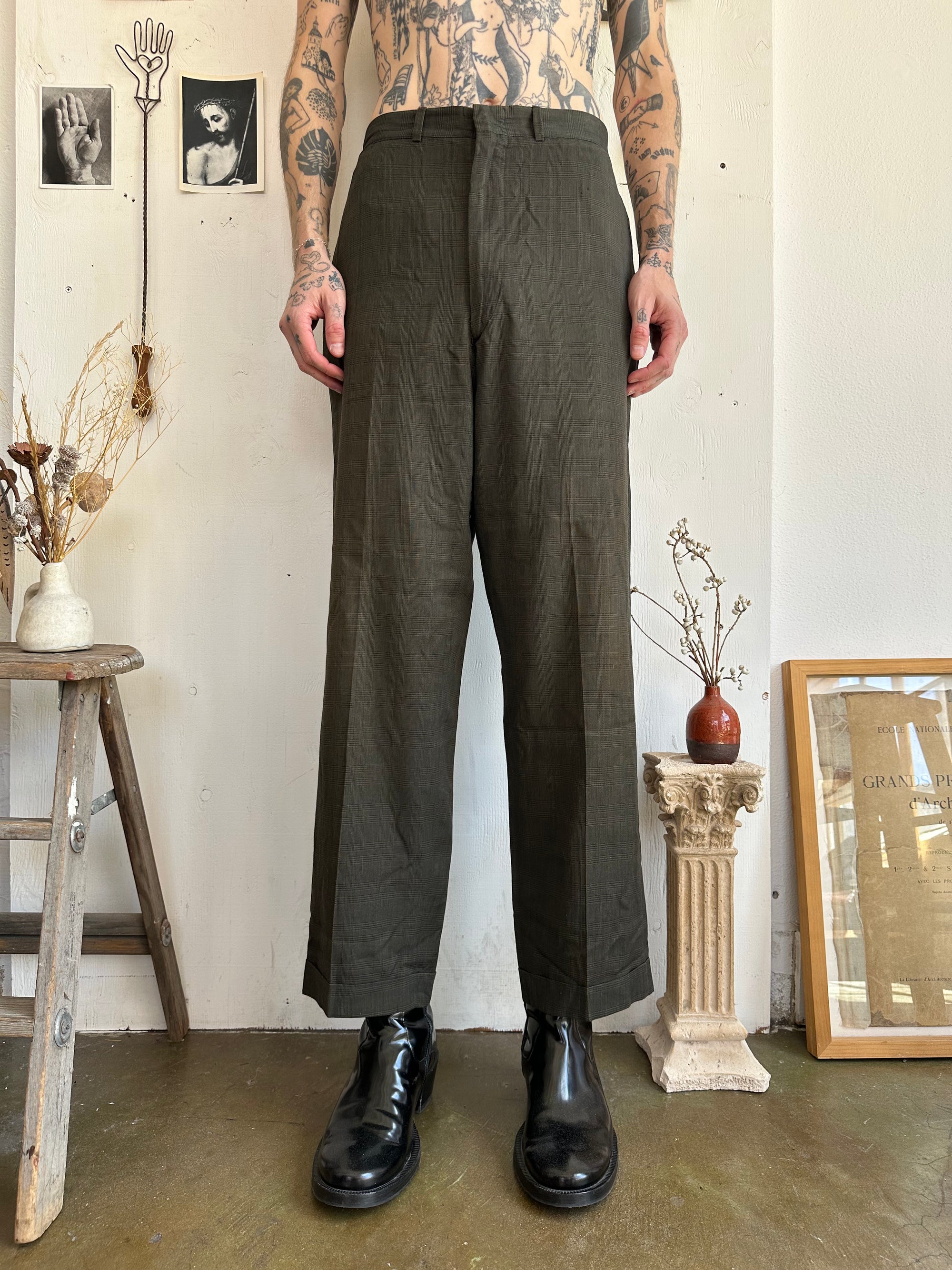 1950s Paper Thin Plaid Trousers