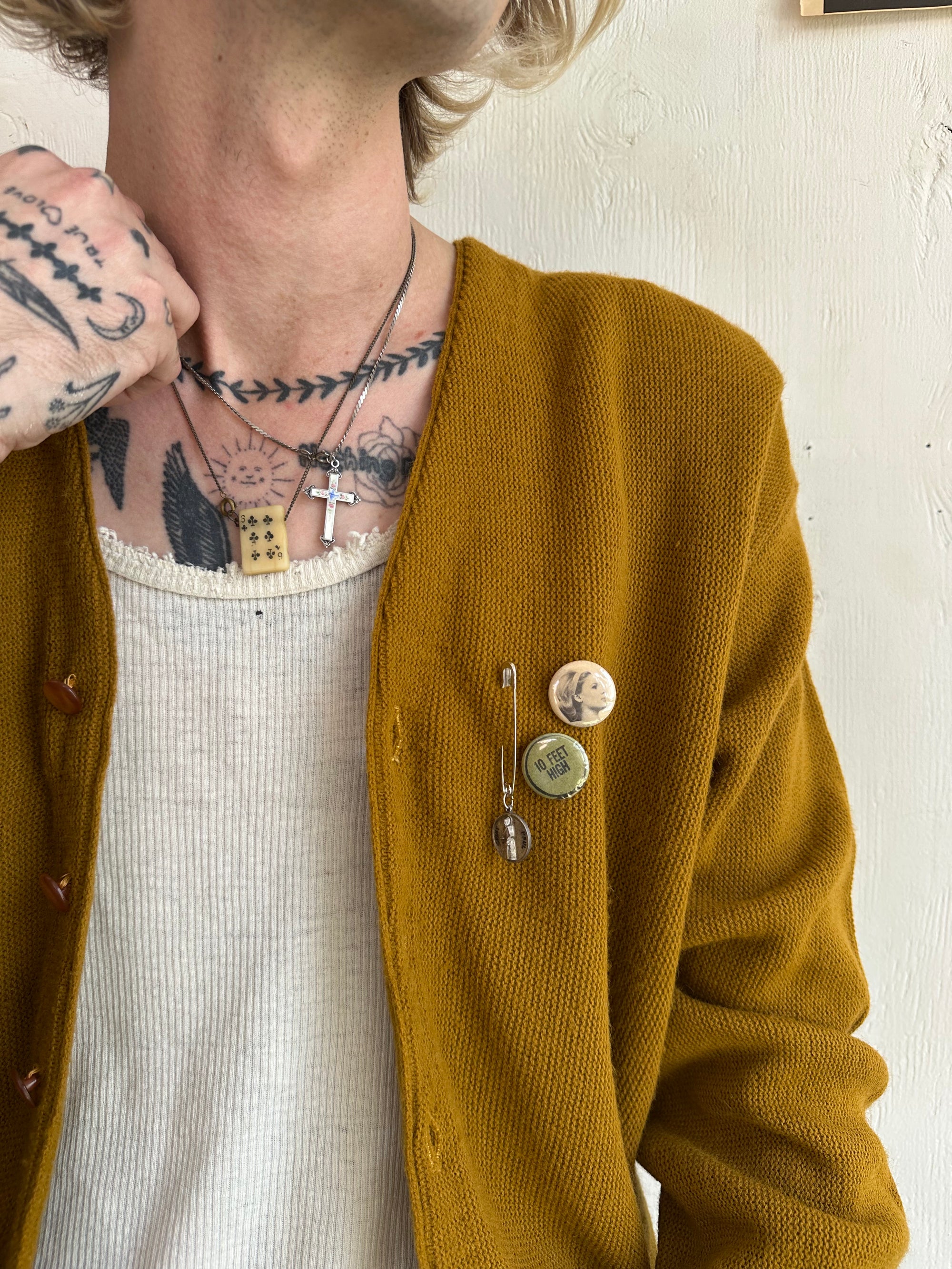 1960s Mustard Knit W/ Pins and Pendant