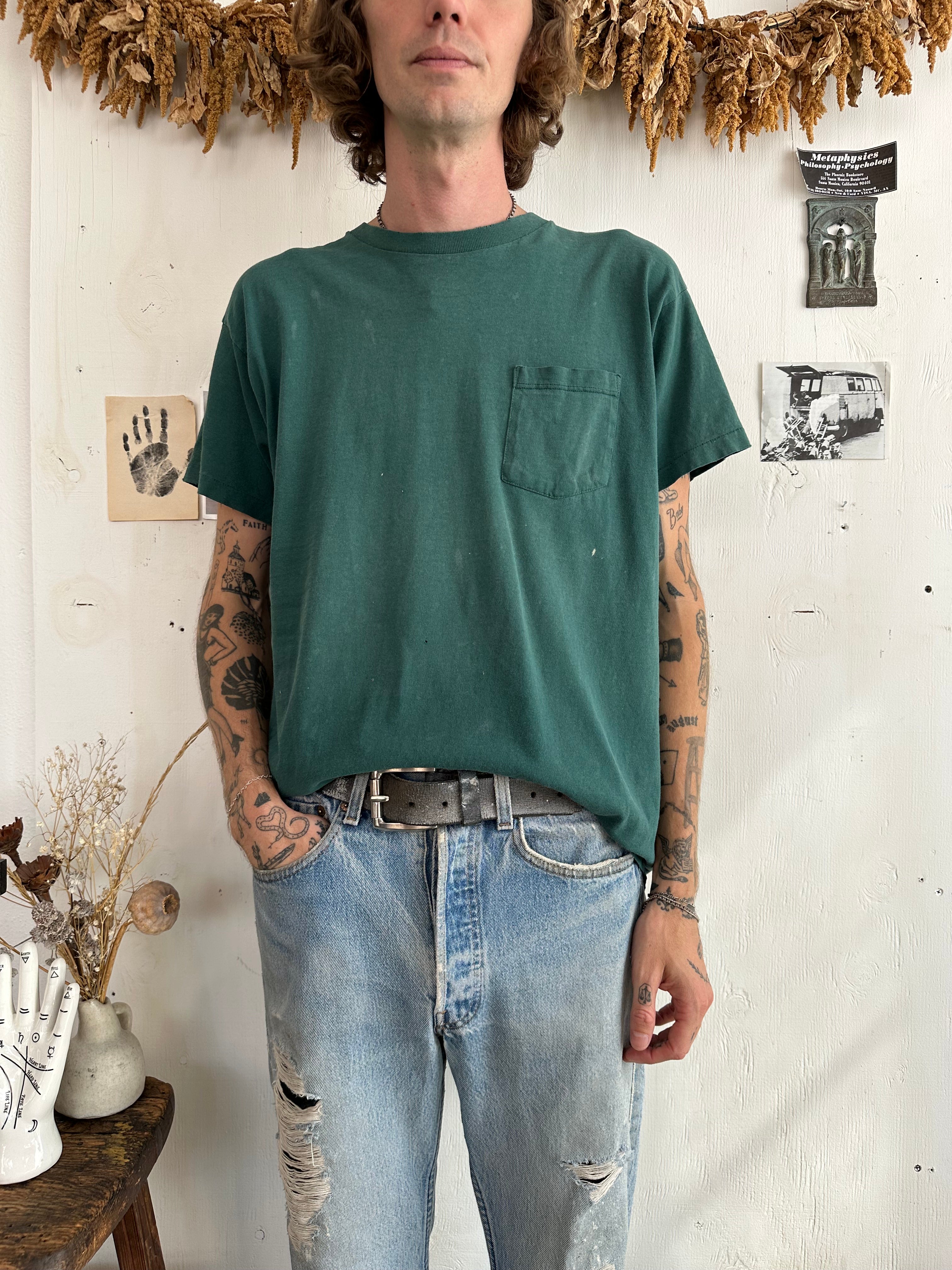 1990s Well-Worn Green Pocket Tee (L)