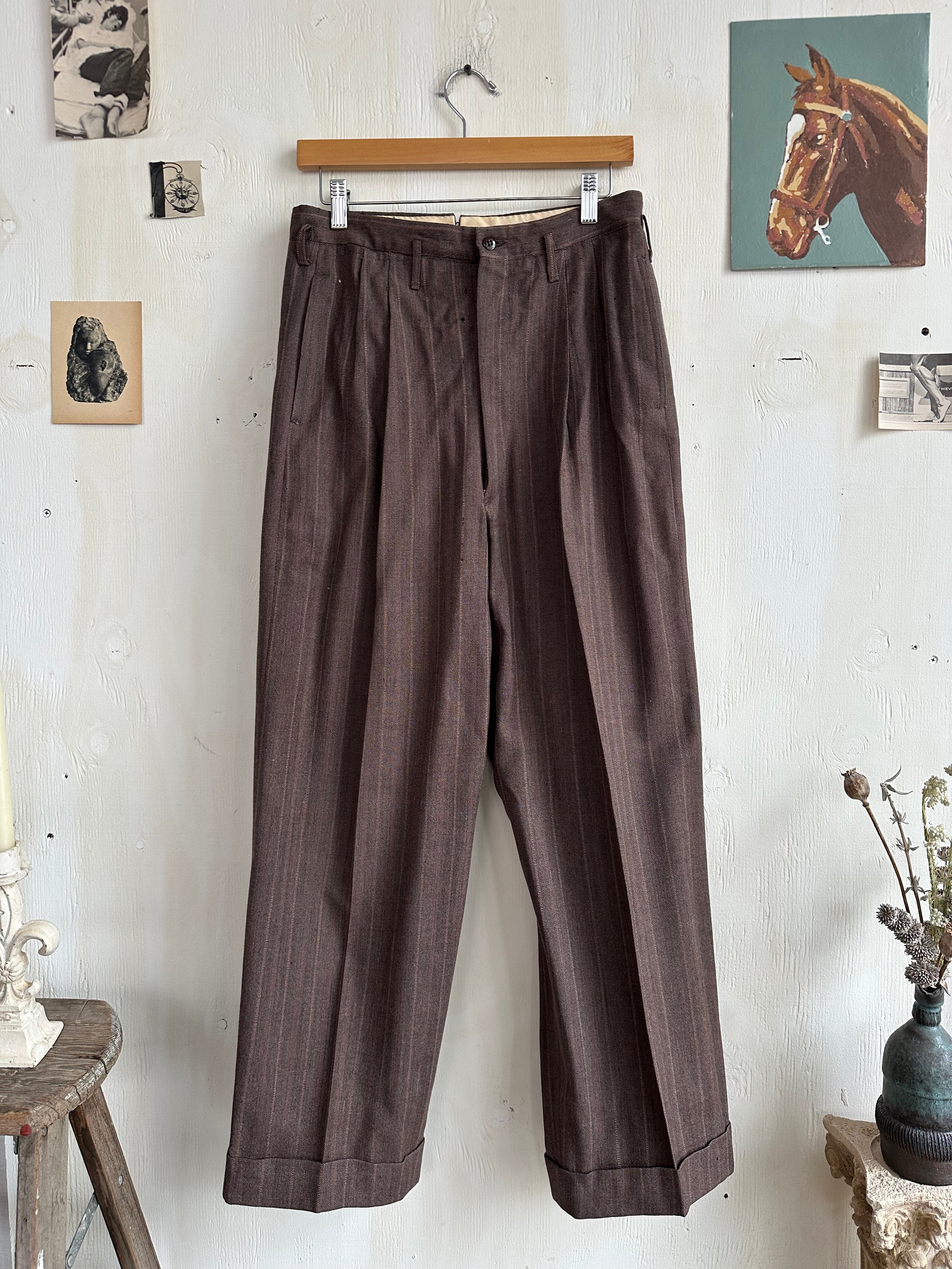 1940s Stripped Baggy Pleated Trousers (30/29)