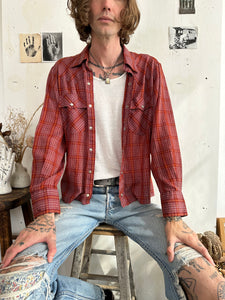 1970s Paper Thin Plaid Western Shirt (Boxy M)