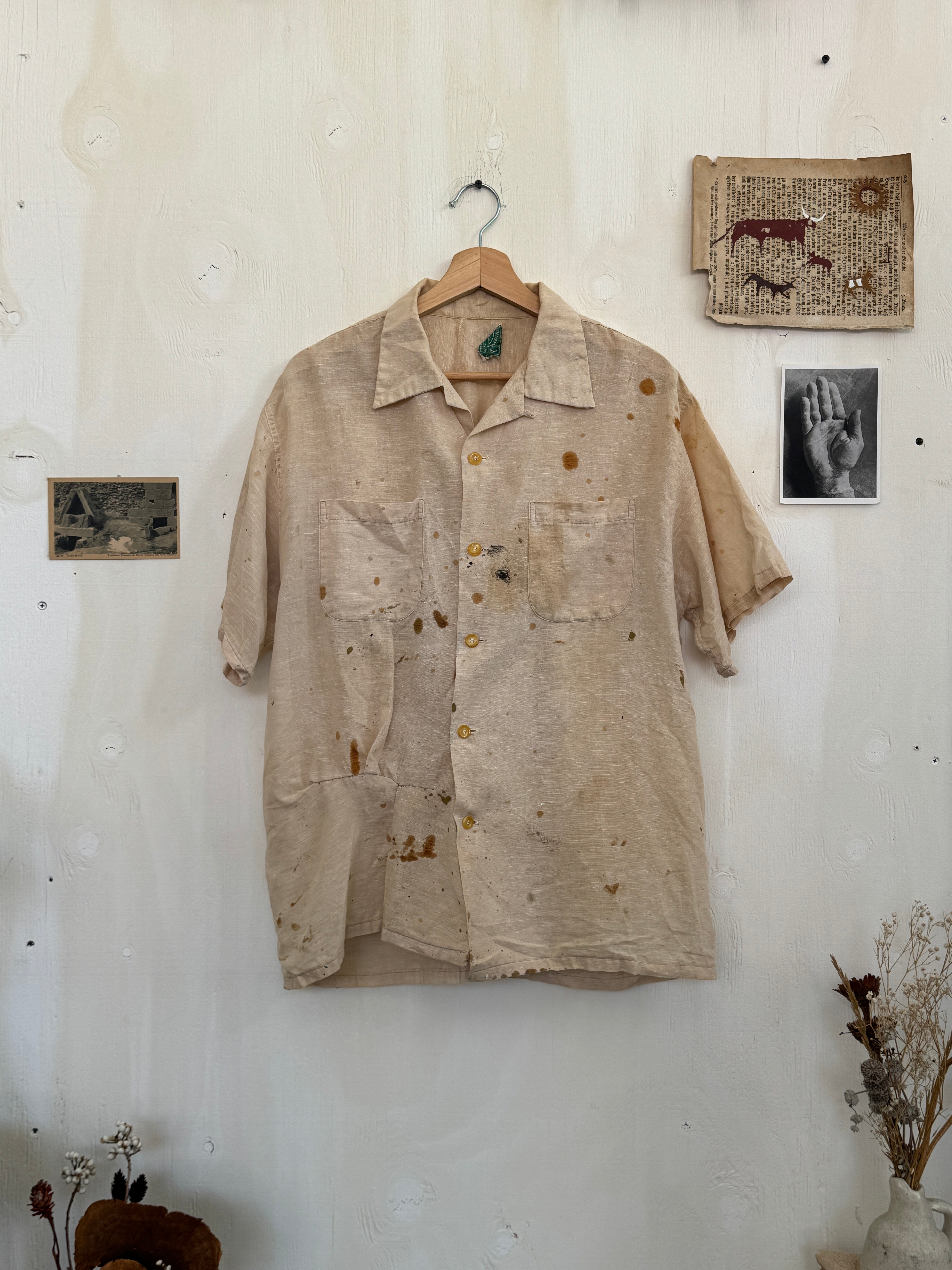 1940s Thrashed Gauzy Cotton Short Sleeve Button Up (Boxy XL)