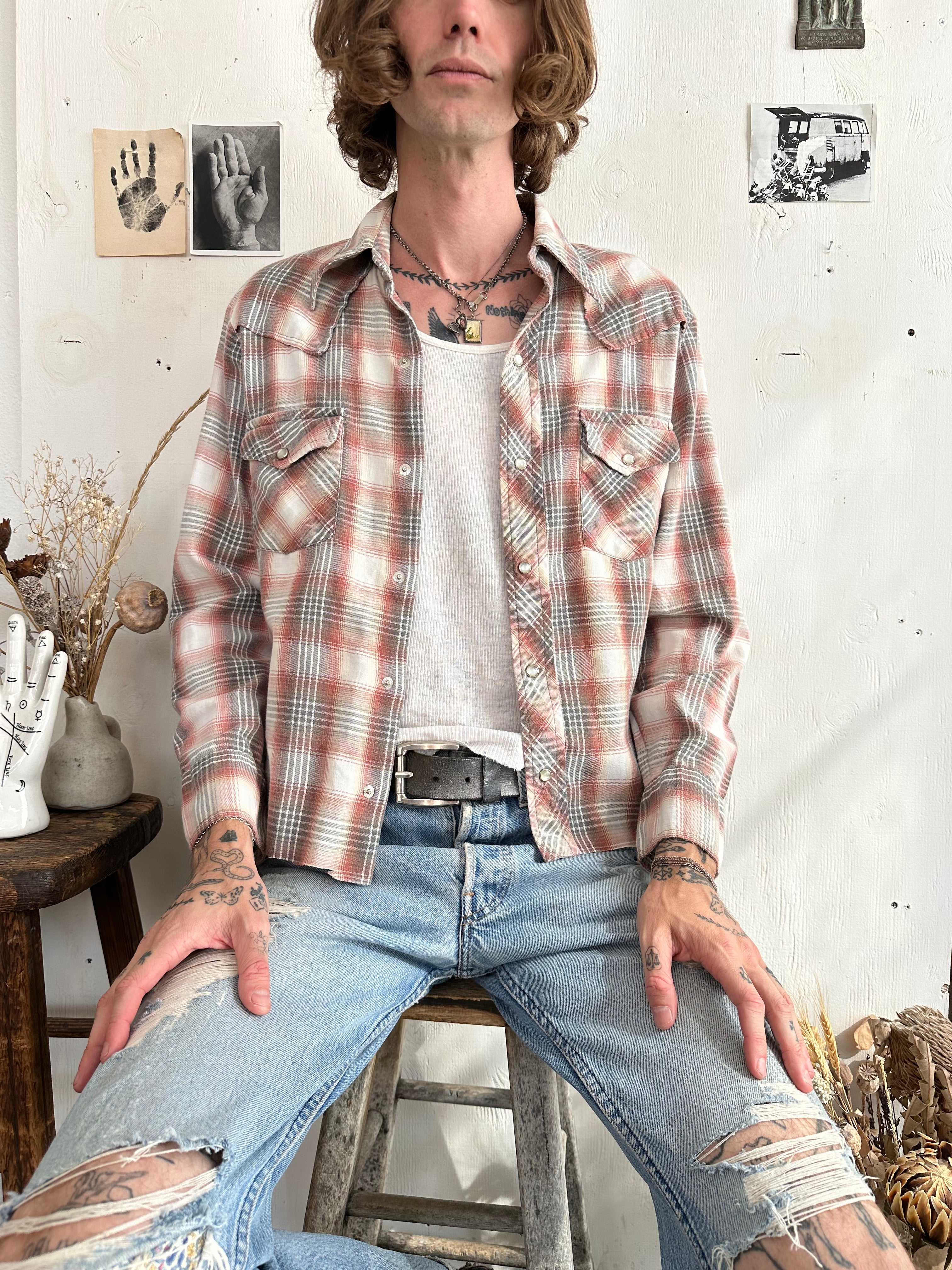 1970s Cotton Flannel Western Shirt (Boxy M)