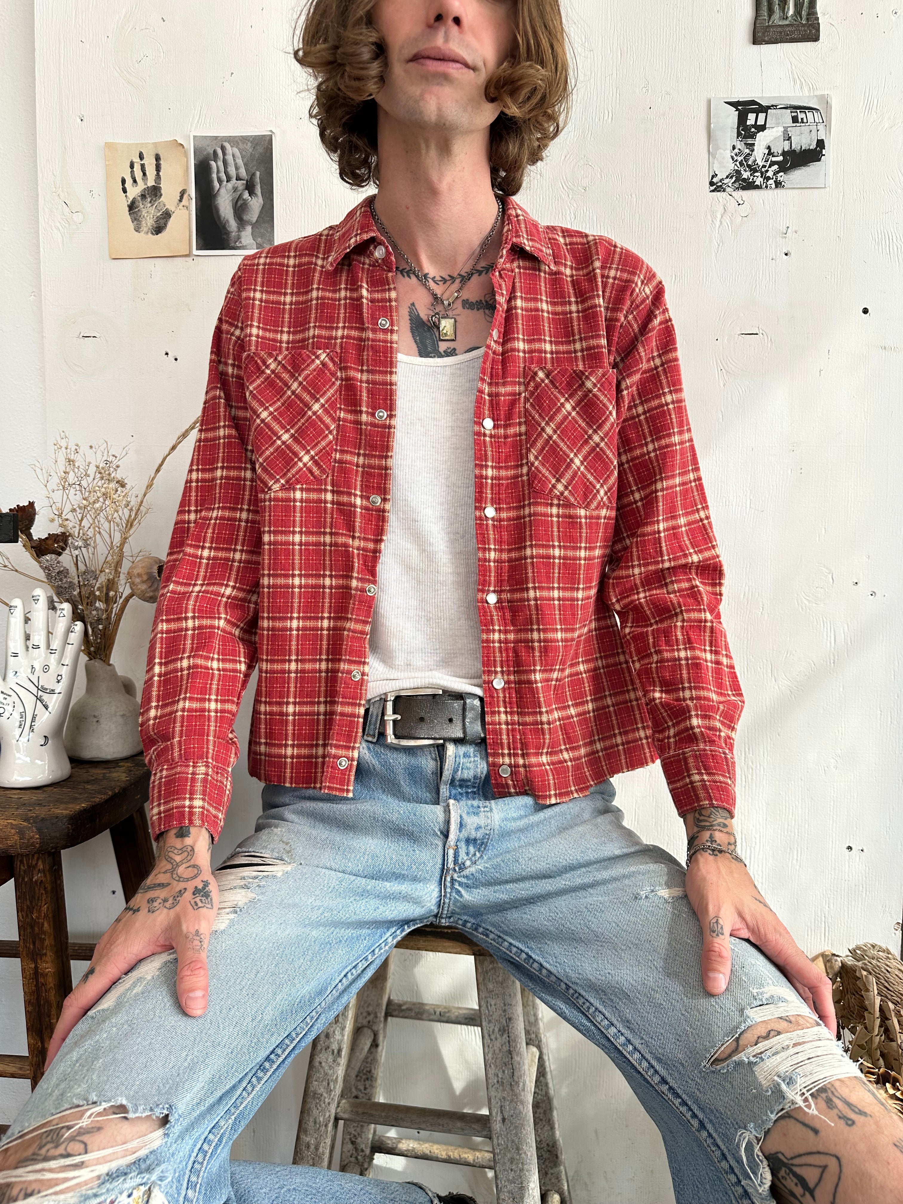 1980s Snap Button Cotton Flannel (Boxy S/M)