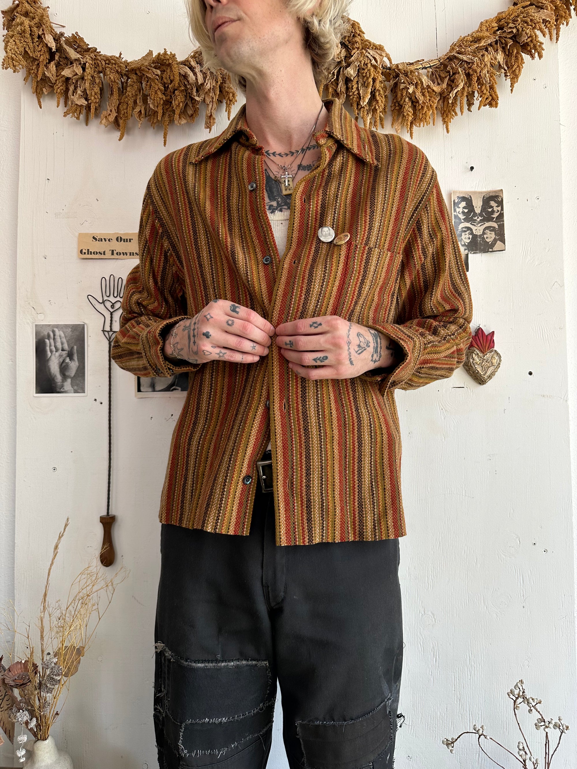 1960s Woven Button Up W/ Pins