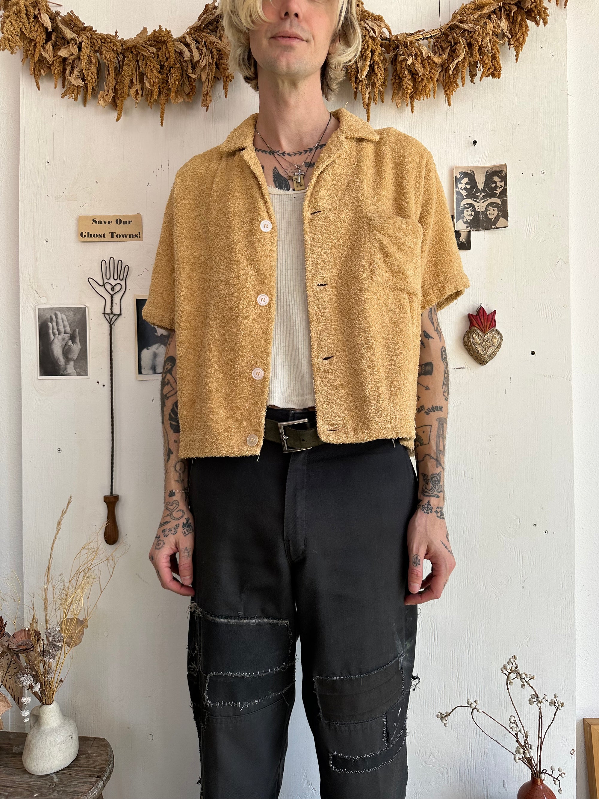 1950s Cropped Terry Cloth Button Up