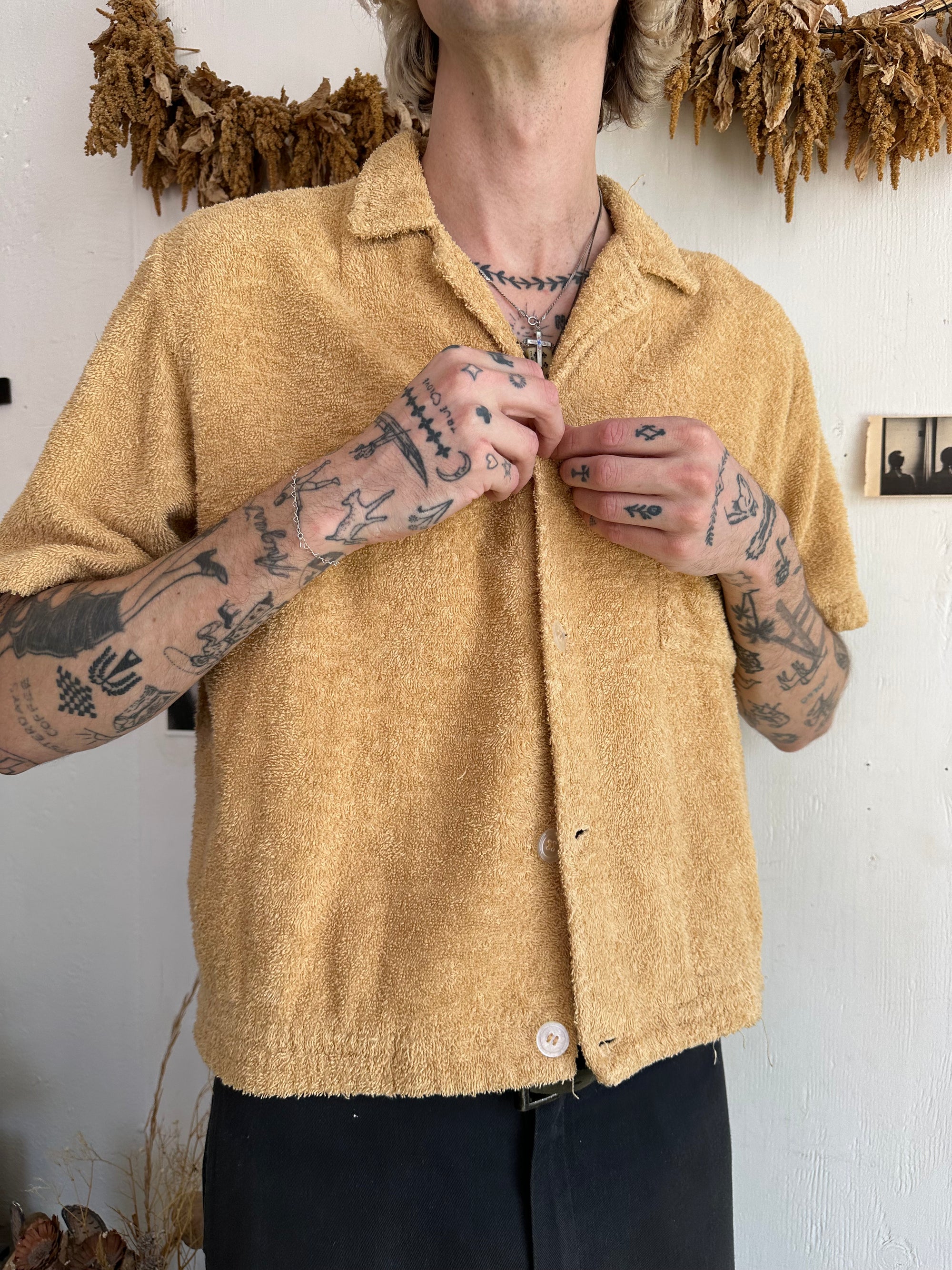 1950s Cropped Terry Cloth Button Up