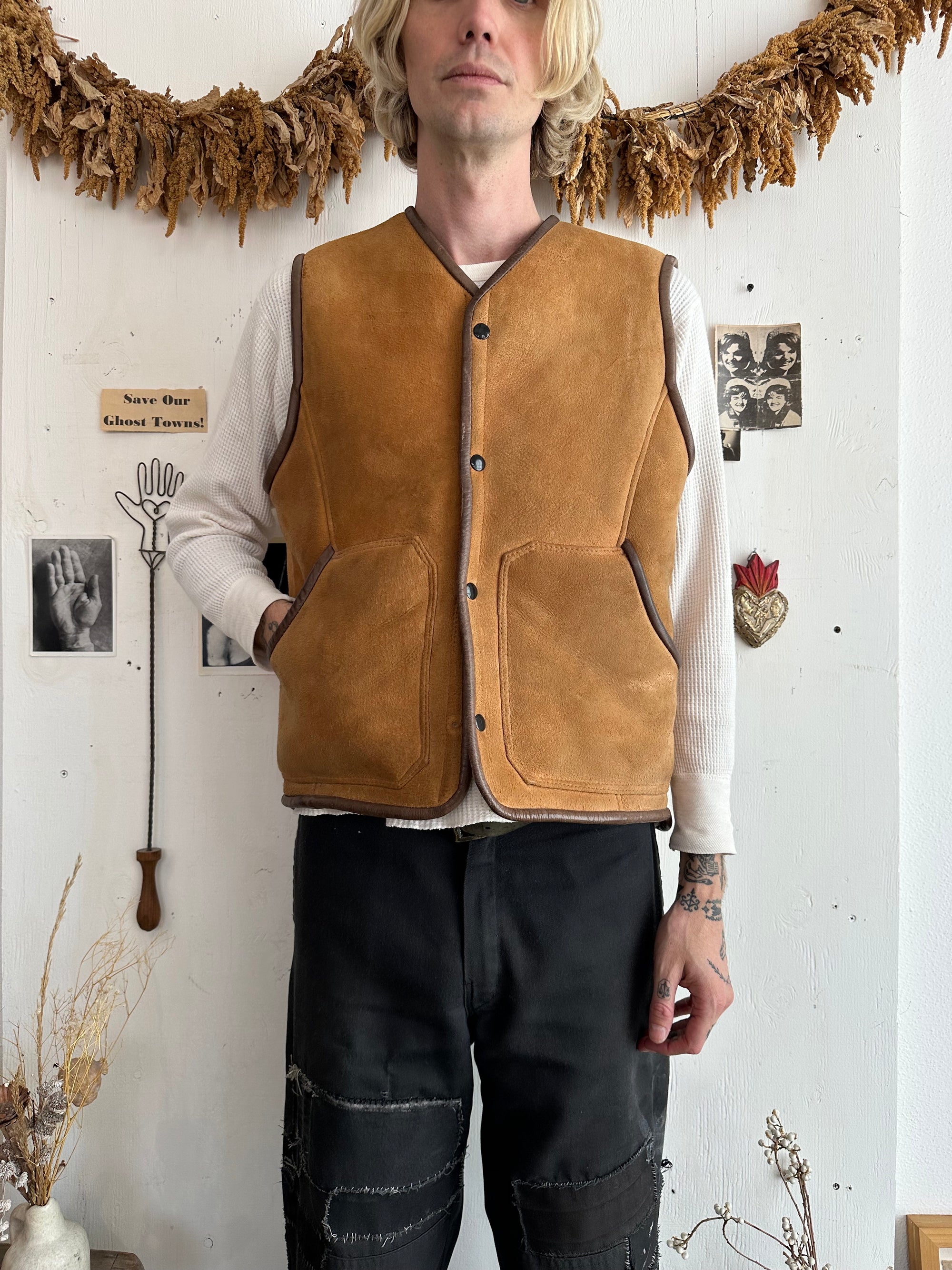 1960s Sherling Lined Suede Vest